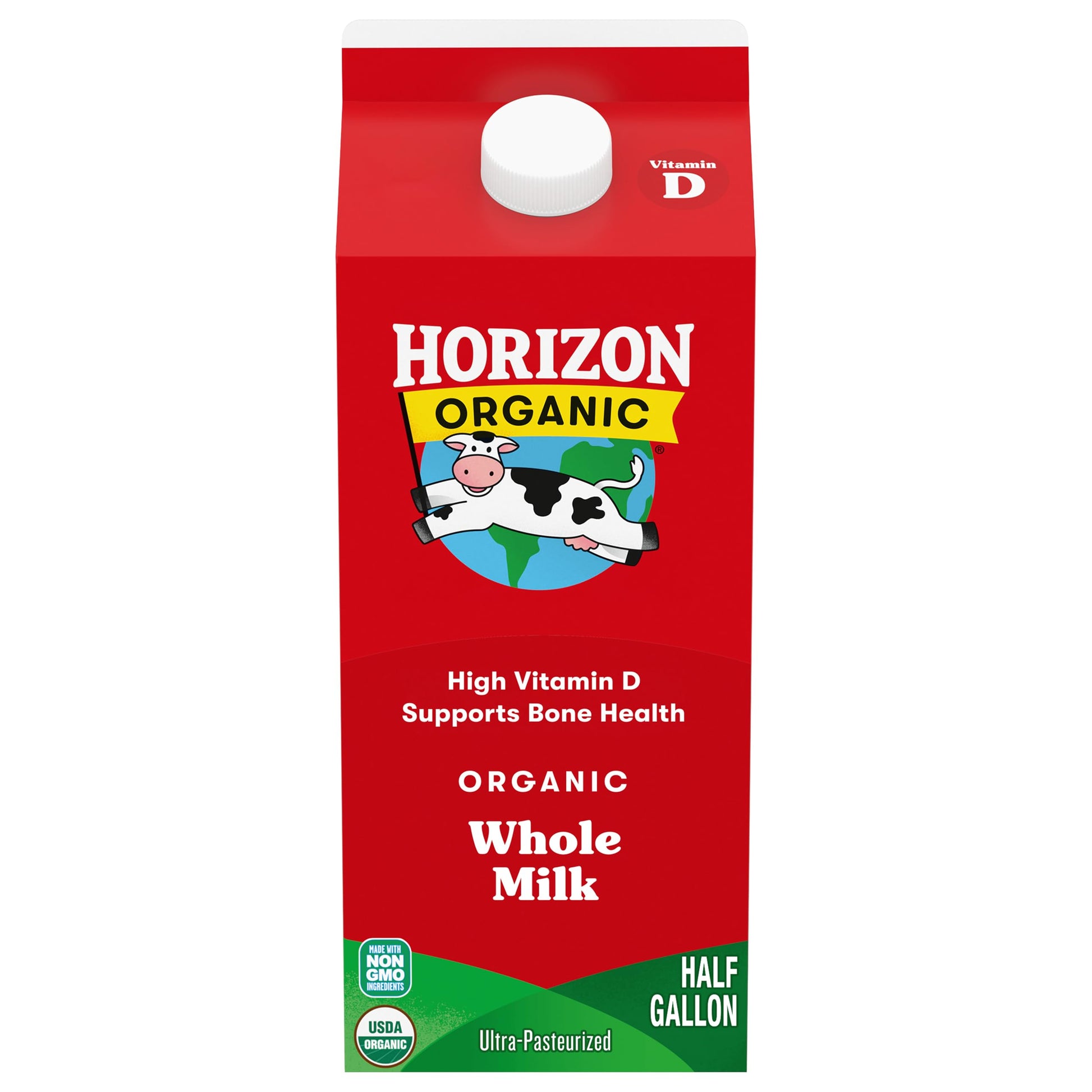 Horizon Organic High Vitamin D Whole Milk, Rich and Creamy High Vitamin D Milk, 64 fl oz Half Gallon Carton