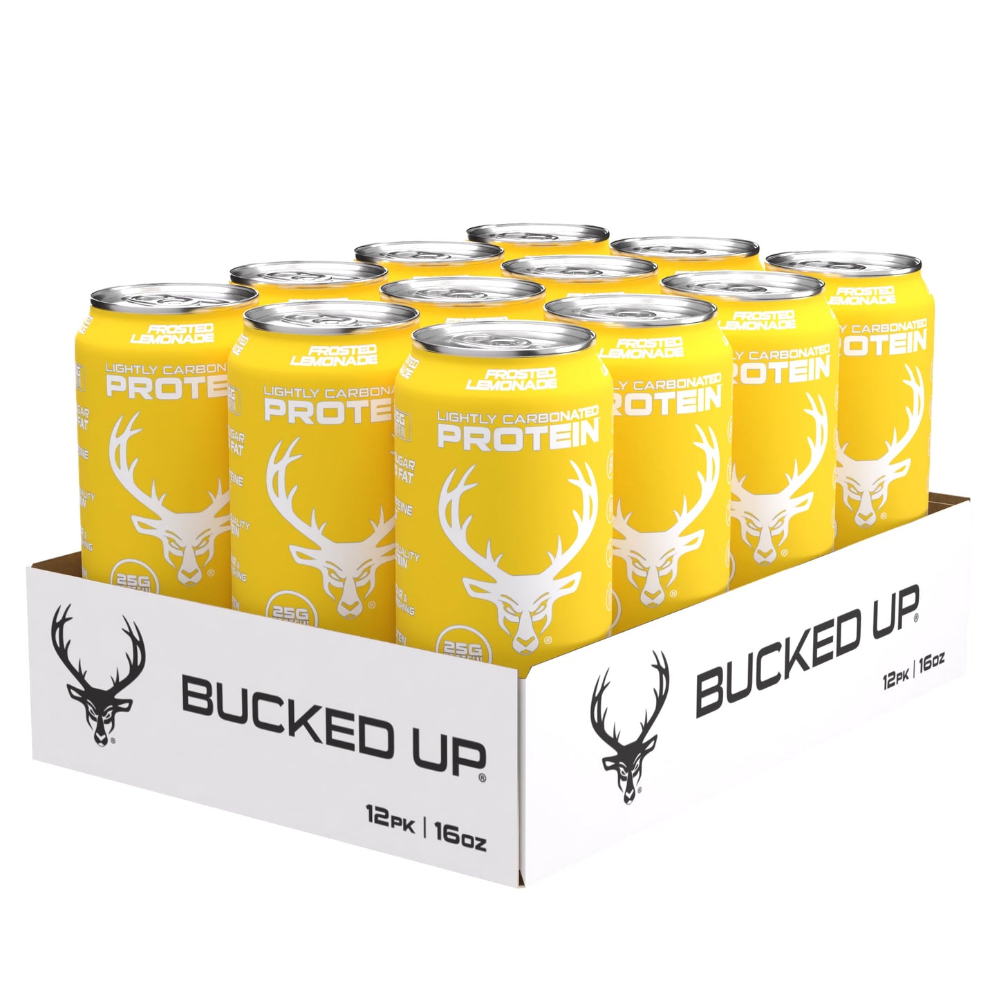 Bucked Up Lightly Carbonated Protein Soda | 25G Whey Isolate - Zero Sugar  Low Calorie  Energy Blend Free  Clean Drink | Sparkling Protein Soda - 12 Pack  16 Oz Cans (Frosted Lemonade)
