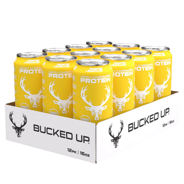 Bucked Up Lightly Carbonated Protein Soda | 25G Whey Isolate - Zero Sugar  Low Calorie  Energy Blend Free  Clean Drink | Sparkling Protein Soda - 12 Pack  16 Oz Cans (Frosted Lemonade)
