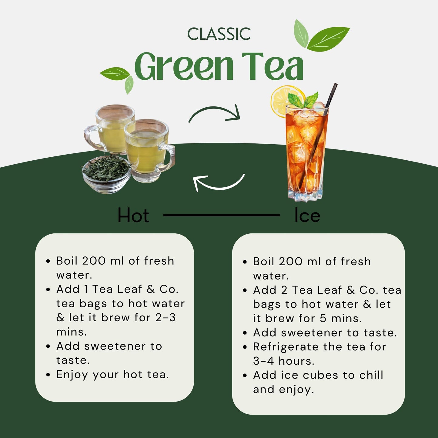 Tea Leaf & Co. Classic Green Tea Bags, Organic Herbal Tea, 50 Pyramid Bags, Low Caffeine, Gluten Free, 3.53oz/100gm
