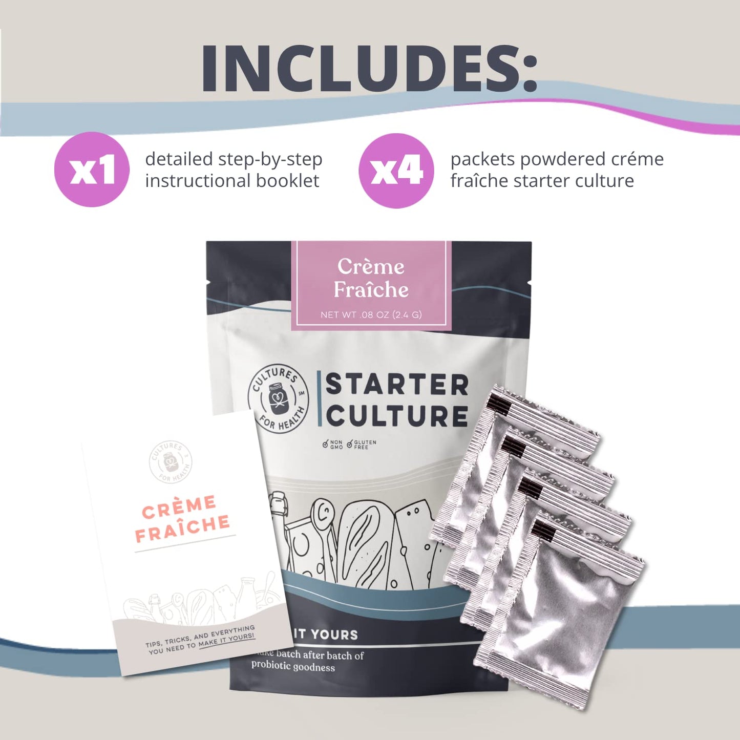 Cultures For Health Crème Fraîche Starter Culture | 4 Packets | DIY Sour Cream in 12 Hours | Model 814598020469-VC-x3