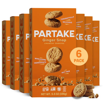 Partake Foods Gluten Free Ginger Snap Crunchy Cookies - Vegan - Free From the Top 9 Allergens Including Dairy, Wheat, Soy, Eggs,