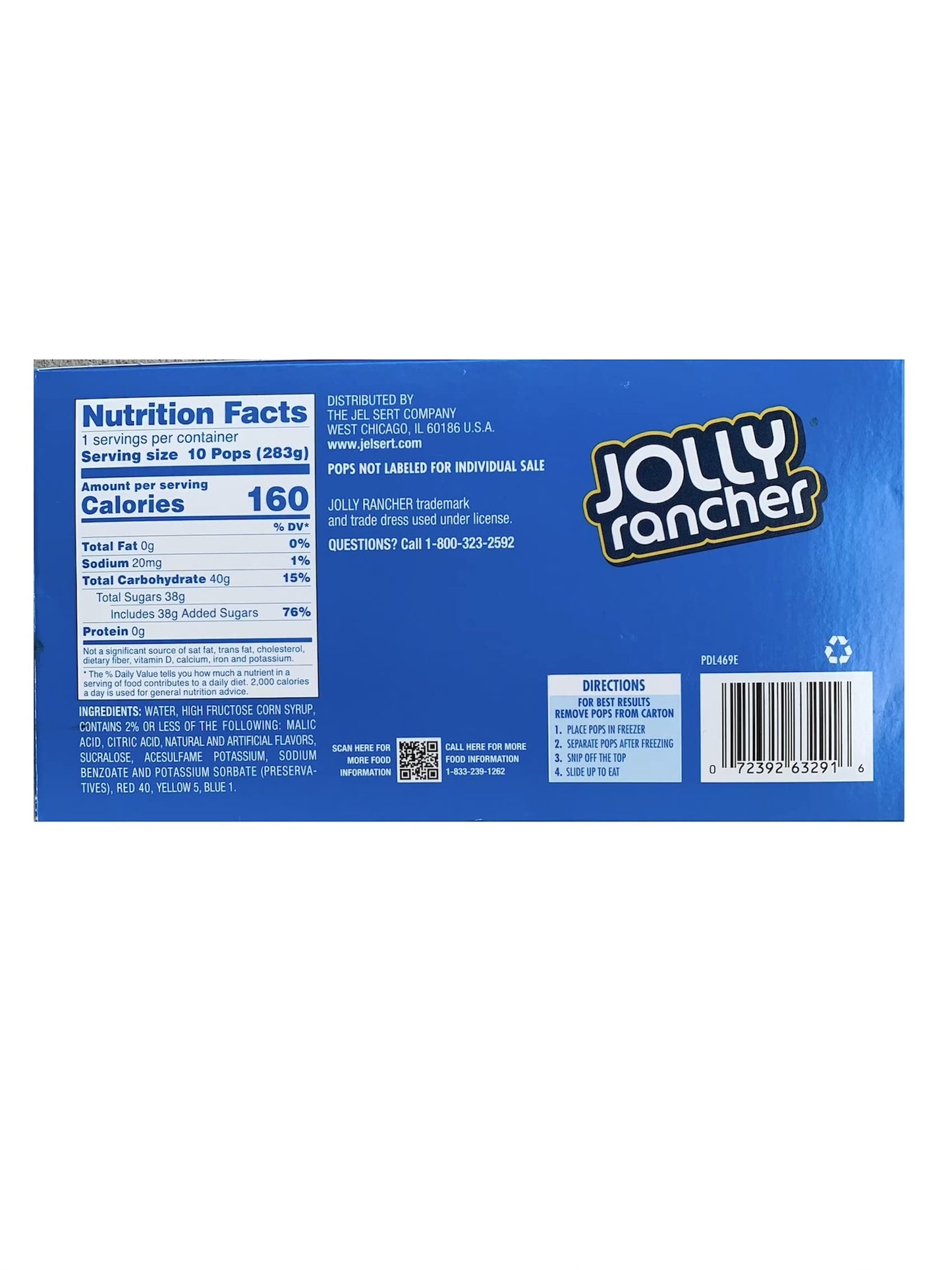 Jolly Rancher Freezer Bars, Assorted Flavors, 1 Oz Bars,10 Ice Bars