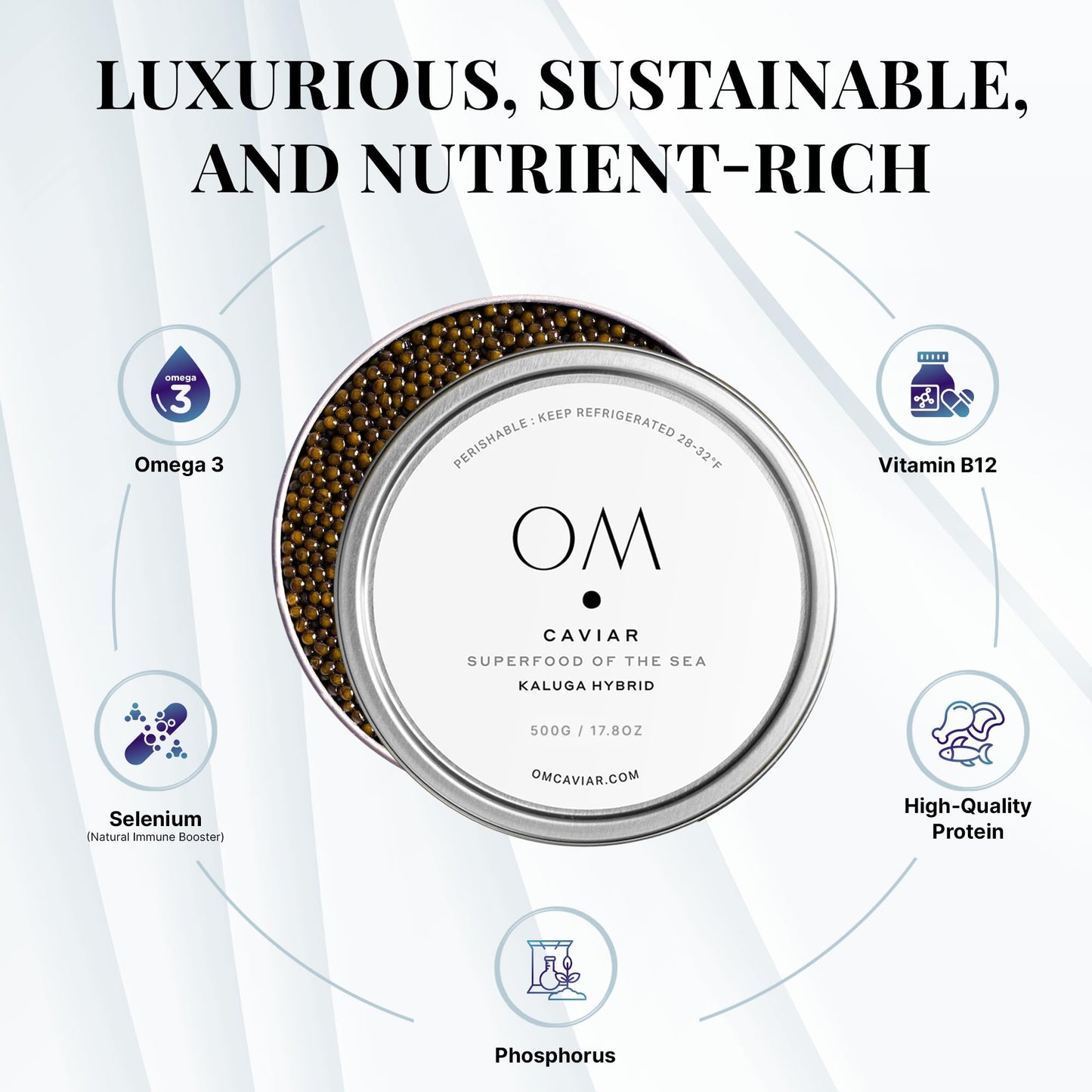 OM Caviar Kaluga Hybrid Caviar 500g - Sustainable River Beluga Alternative - enhanced Large Grain - Rich Buttery Flavor - Farm-Raised Caviar Kaluga  Vacuum-Sealed Fresh