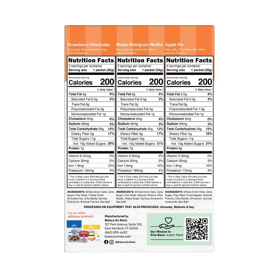 Bakery On Main, Gluten-Free Instant Oatmeal, Vegan & Non GMO - Variety Pack, 10.5oz (Pack of 1)