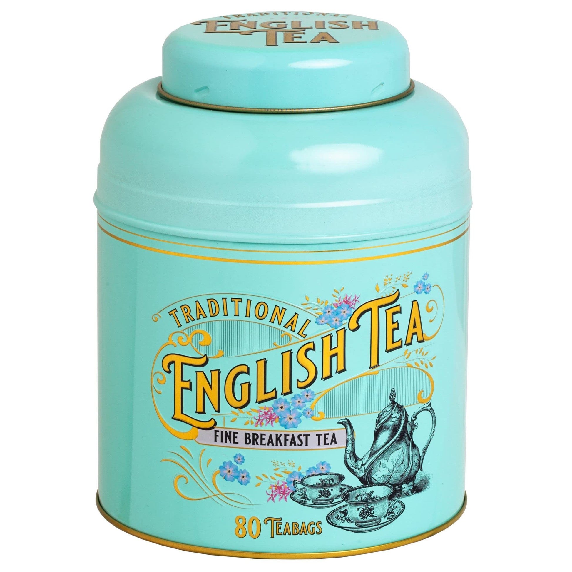 New English Teas Vintage Victorian Tea Caddy With 80 English Teabags (Teal), Forget My Not Gift