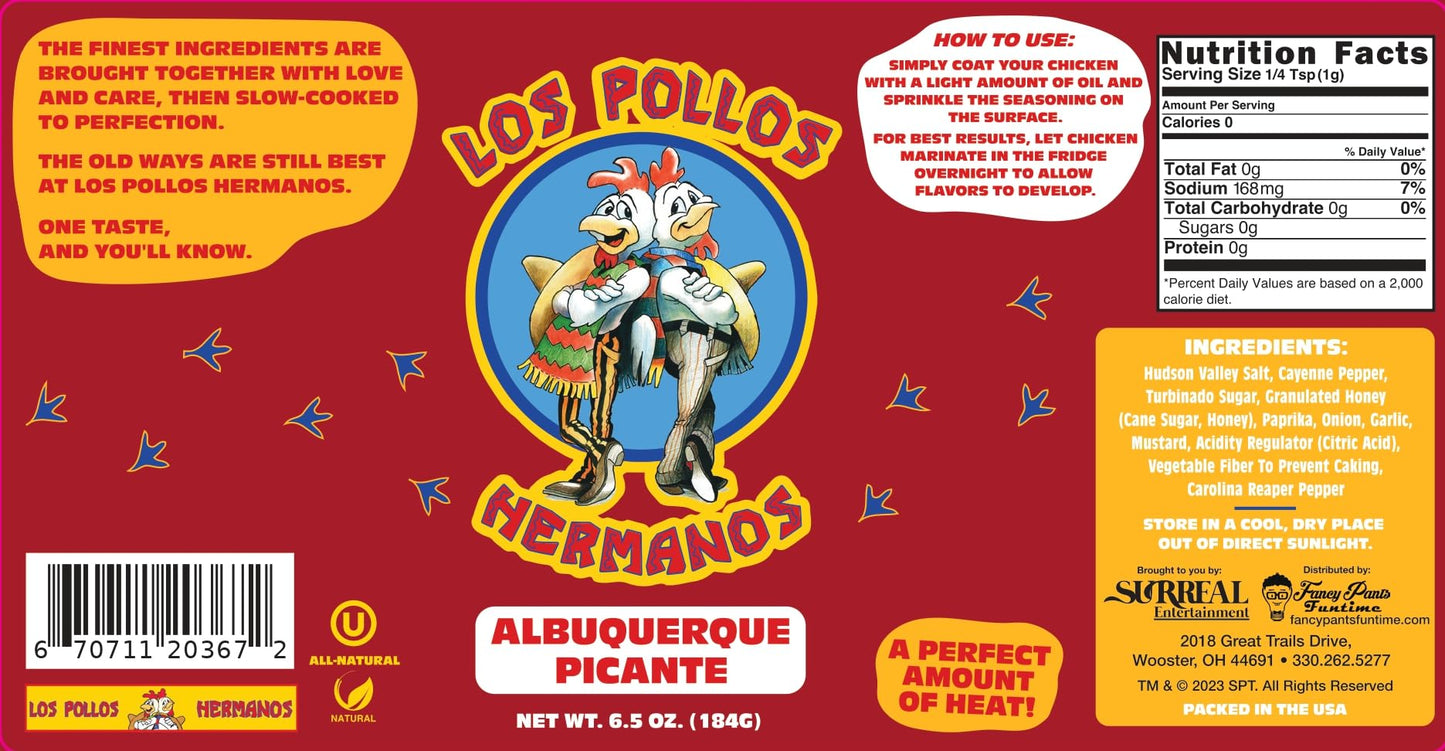 Los Pollos Hermanos Hot Picante Seasoning | Albuquerque Hot Picante Chicken Rub | Breaking Bad Merchandise | 6.5 oz | Kosher, Gl