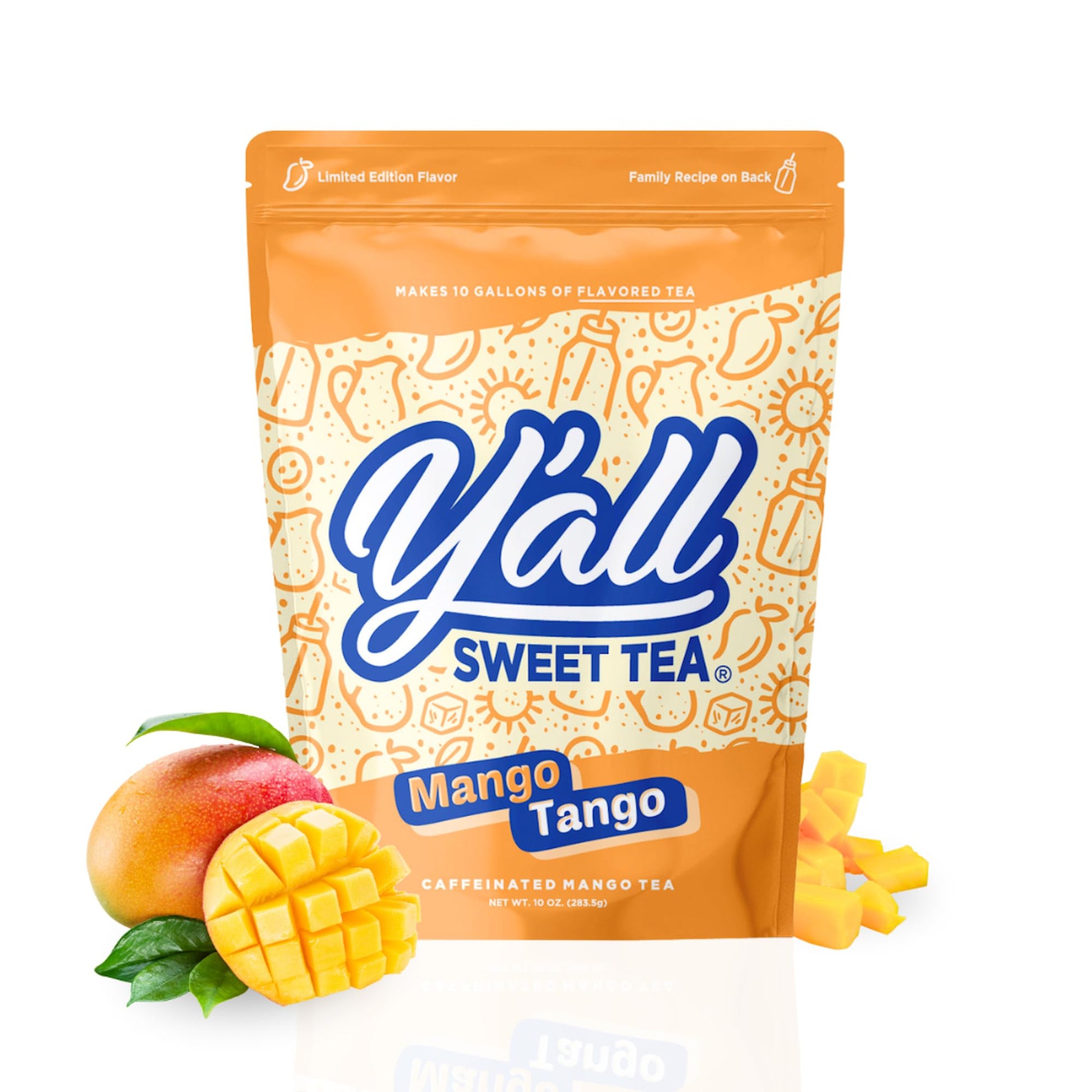 Yall Sweet Tea Mango Flavored Iced Tea Bags, 1 Gallon Size, 10 Bags Per Pack, Quick Brew Southern Iced Tea