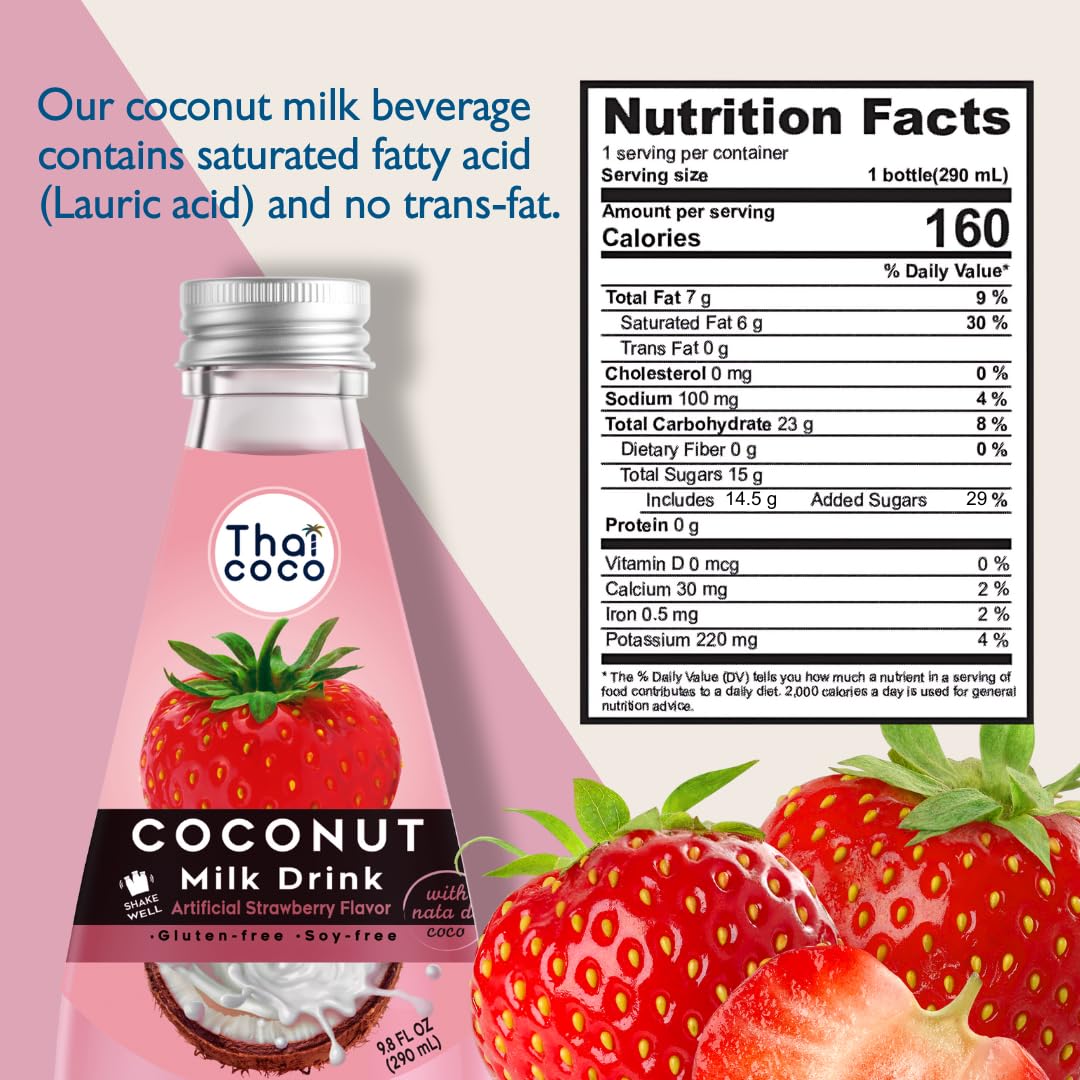 Thai Coco Strawberry Coconut Milk Drink with Nata De Coco - 9.8 fl. oz. - 4 Pack