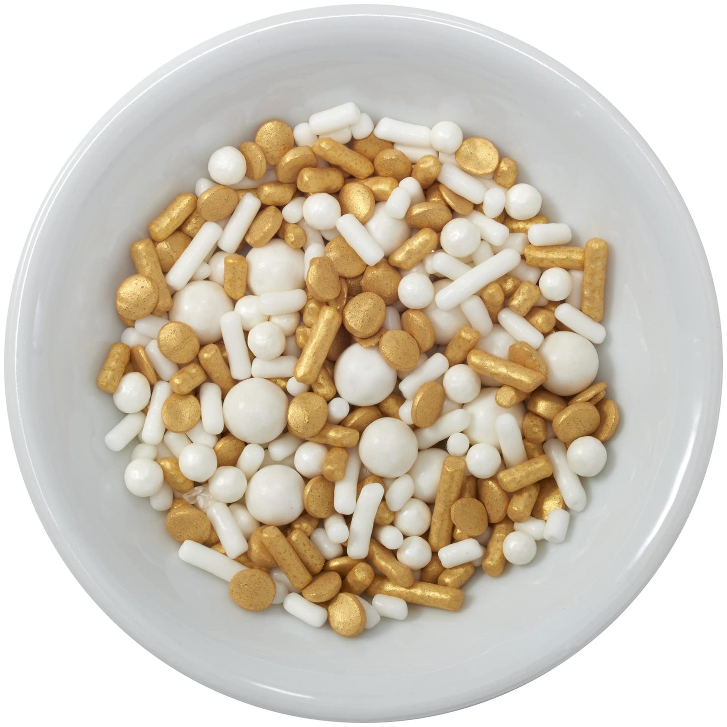 DecoPac Gold Celebration Wishes Fusion Mix Sprinkles  26oz  Shaped Candy Sprinkles in Handheld Container  Edible Decorations For Celebration Cakes  Cupcakes  Cookies and Donuts