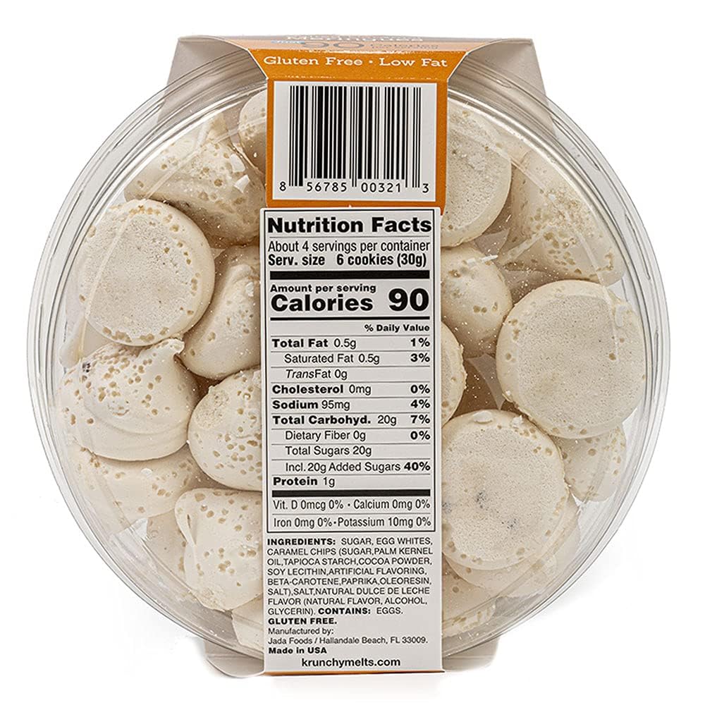 Krunchy Melts Original Meringue Cookies | Salted Caramel Flavor | Only 90 Calories Per Serving | Low Fat, Gluten Free, Dairy Free (4 Oz)