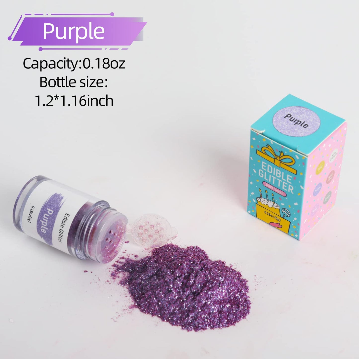 Jelife Purple Edible Glitter - 5 Grams Food Grade Cake Decorating Shimmering Glitter Vegan Metallic Food Coloring Powder Sprinkl