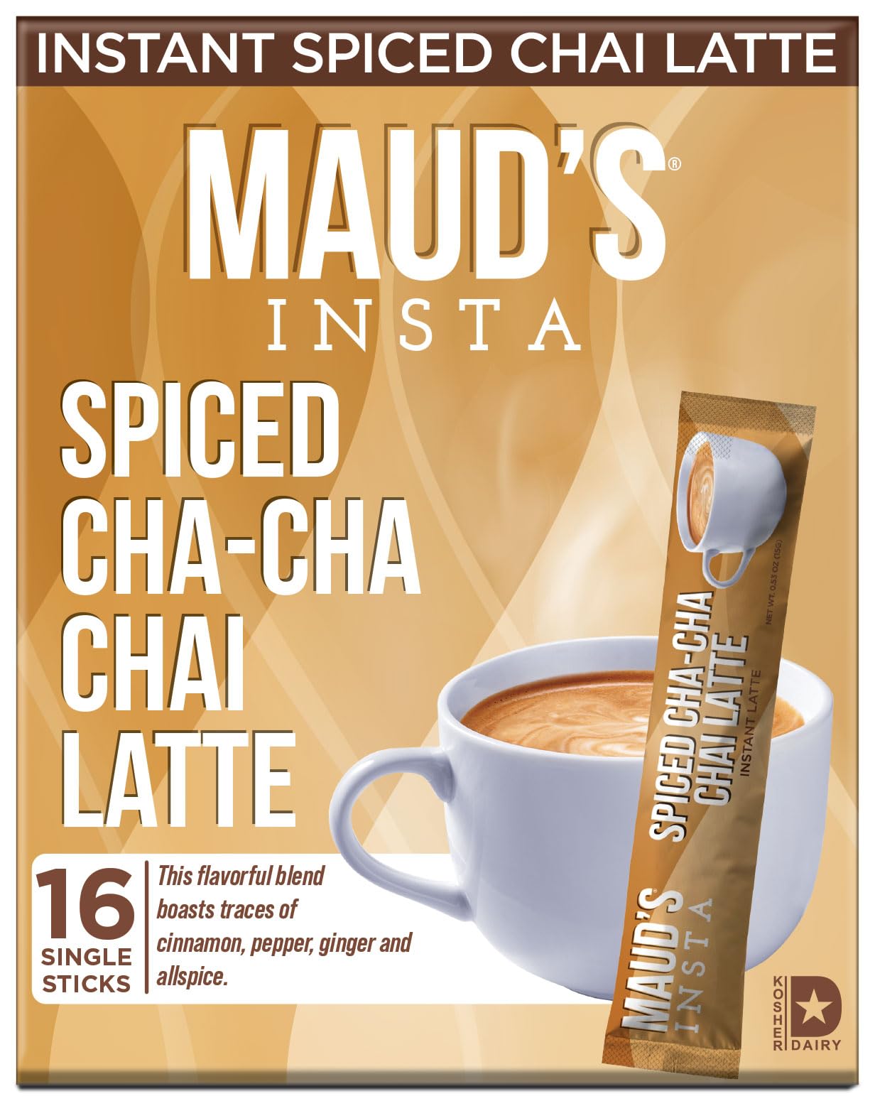 MAUDS Spiced Chai Tea Latte Instant Sticks, 16ct, 8.48 oz, Solar Energy Produced, Hot or Iced Tea