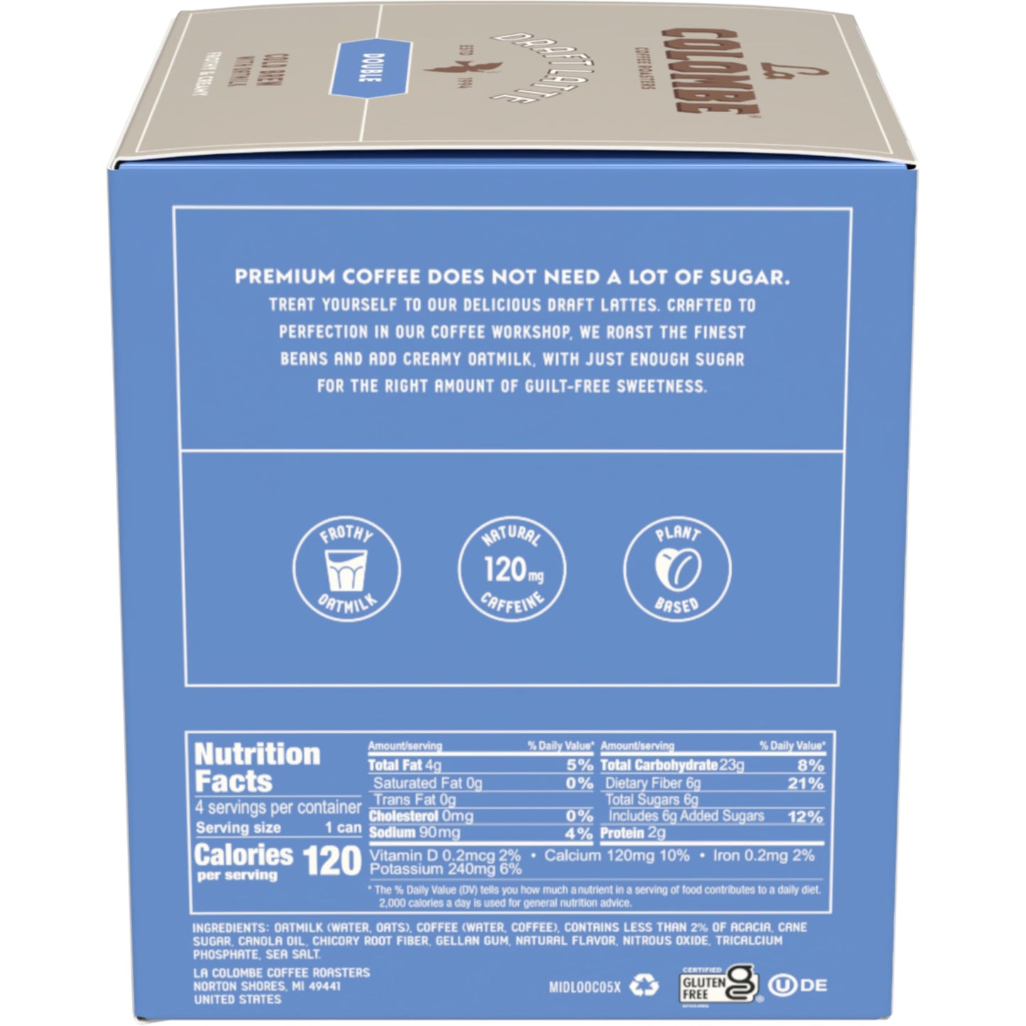 La Colombe Double Draft Latte with Oatmilk, 9 Fl Oz, Pack of 4, Dairy-Free, 100% Arabica Brazilian Cold Brew Coffee, 120mg Caffeine
