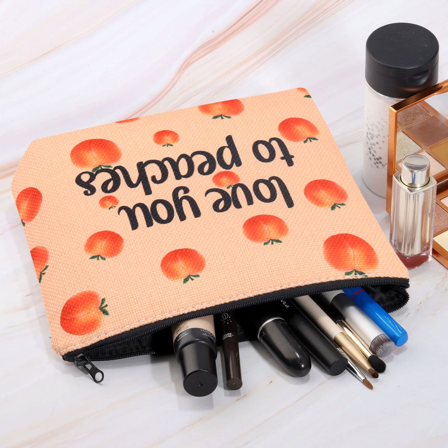 Vamsii Peach Makeup Bag Love You To Peaches Funny Peach Gift Bags Peach Themed Gifts Fruit Pun Gifts Peach Lover Gifts (Love You