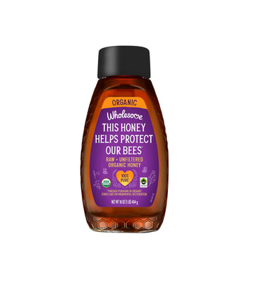 Wholesome Sweeteners Organic Raw Unfiltered Honey, Pesticide Free, Fair Trade, Non Gmo & Non Glyphosate, 16 Ounce Squeeze Bottle