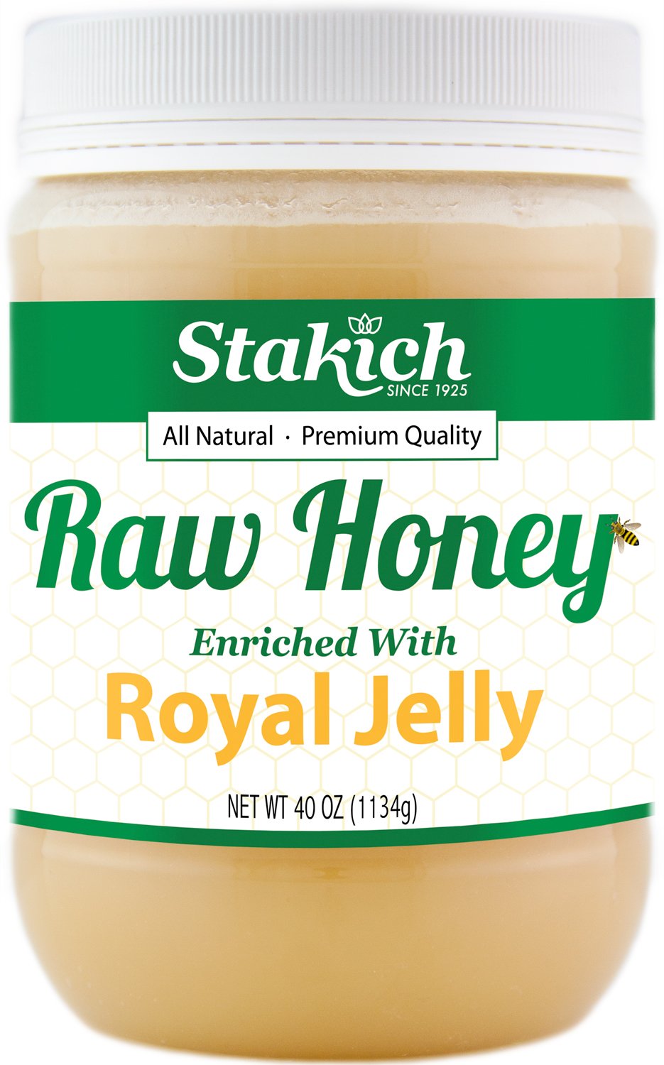 Stakich Royal Jelly Enriched Raw Honey - Pure, Unprocessed - 40 Ounce