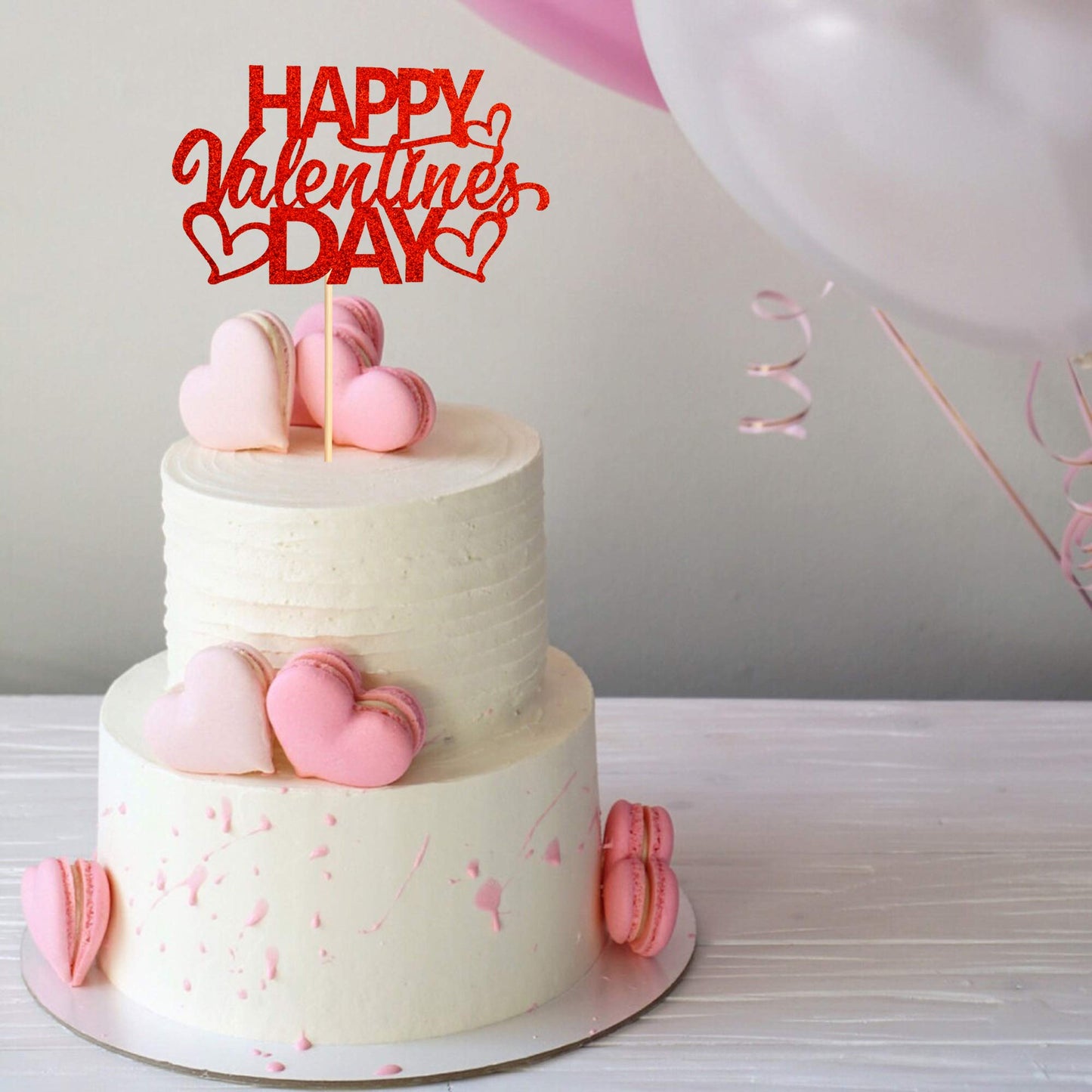 Ercadio 1 Pack Happy Valentine'S Day Cake Topper With Love Heart Red Glitter Cake Pick Valentine'S Day Theme Party Cake Decorati