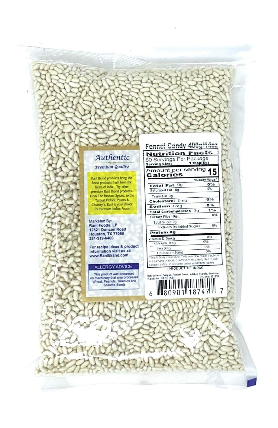 Rani Sugar Coated Fennel Candy 14Oz (400G) No Color ~ Indian After Meal Digestive Treat | Vegan | Gluten Friendly | Non-Gmo | Indian Origin