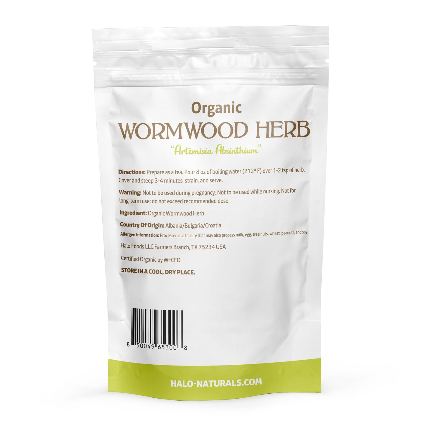 Halo Naturals Organic Wormwood Herb Cut & Sifted, 4 Ounces (Artemisia Absinthium) Usda Certified Wormwood Tea | Non-Gmo | Vegan|