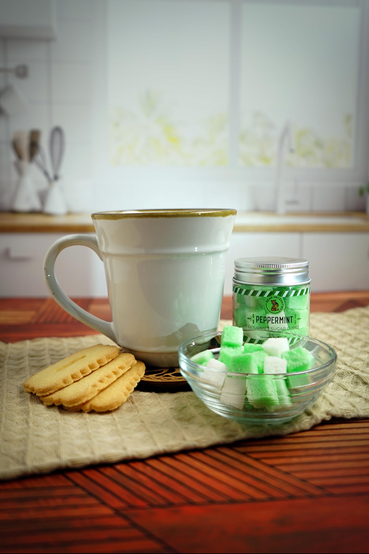 Bear Necessities Gourmet Sugar Cubes, Peppermint Infused, 70g Jar, Perfect for Coffee, Tea, Hot Chocolate & Cocktails
