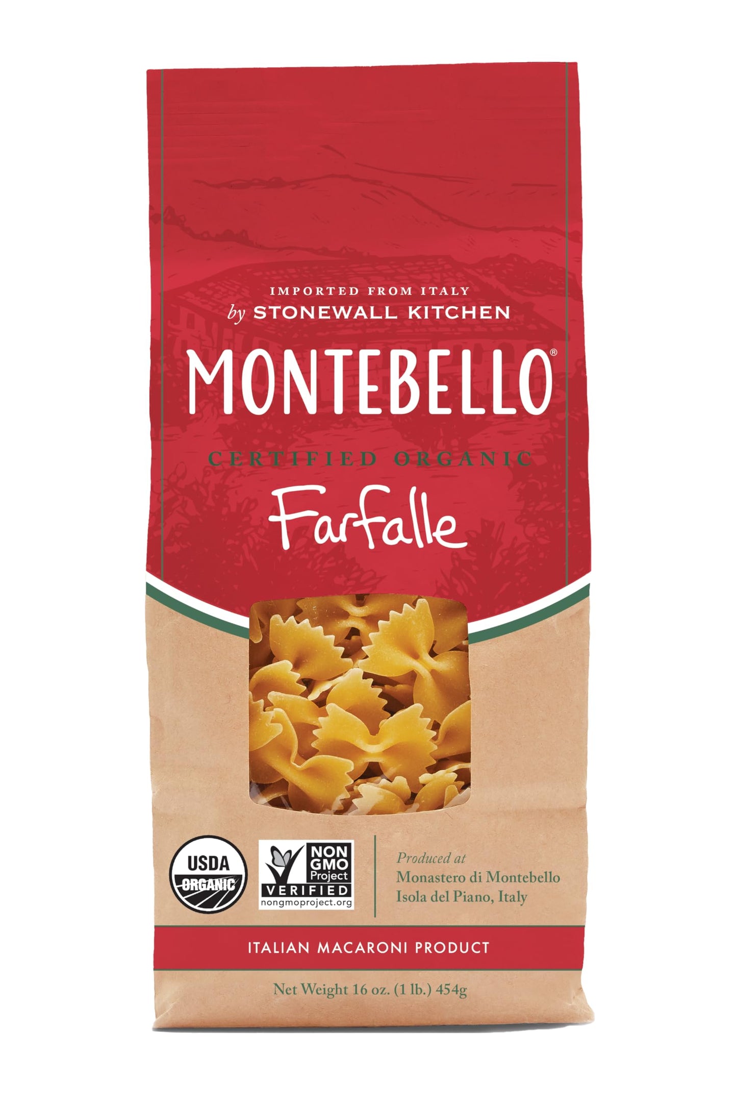 Montebello, Organic Farfalle enhanced Italian Pasta, 16 oz.