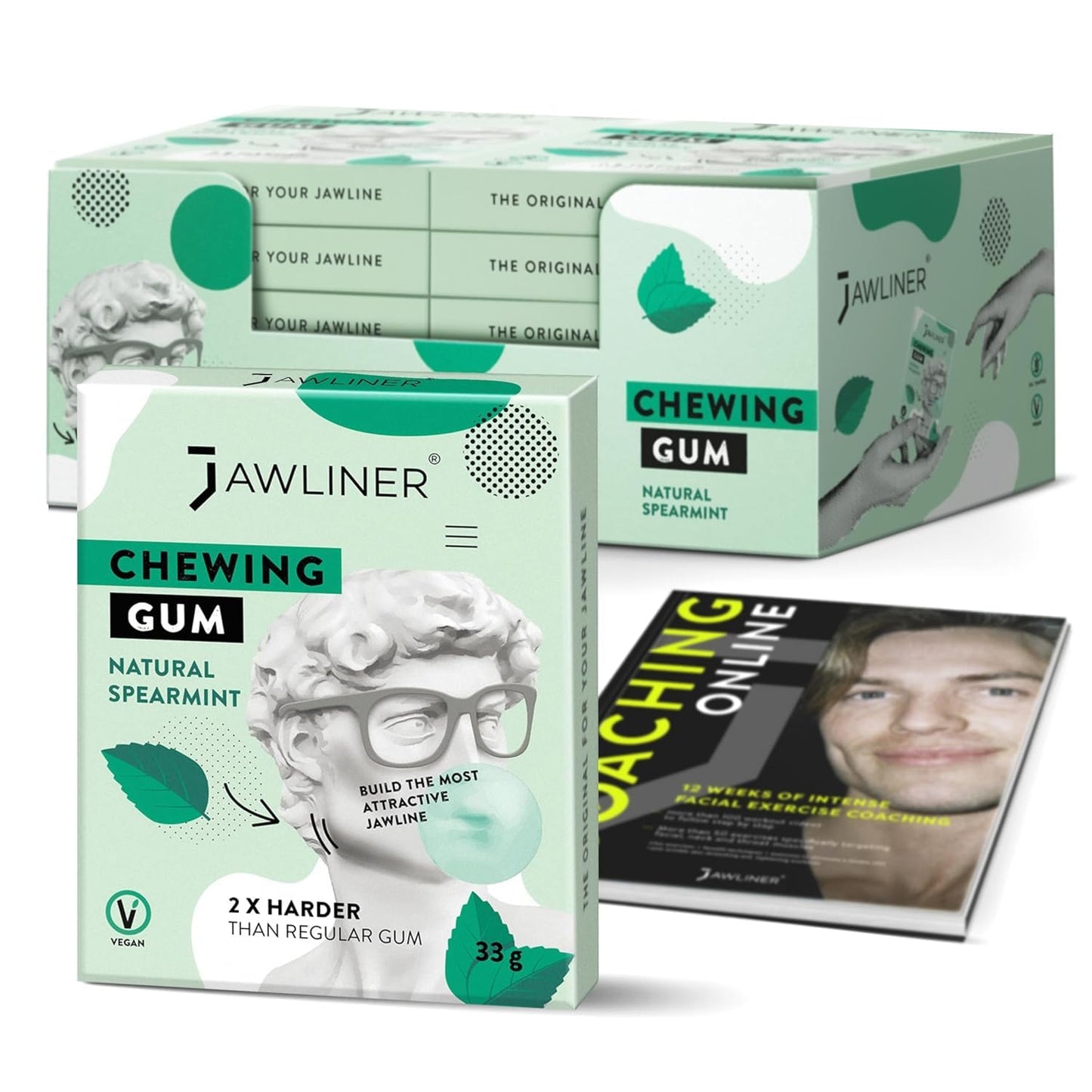 Jawliner Hard Jwaline Chewing Gum - Sugar Free Spearmint Tough Jaw Gum - Jaw Exerciser Strong Mewing Jawline Mistic Gum - 2x Harder than Regular Chewing Gum 330 Grams (120 Strips)