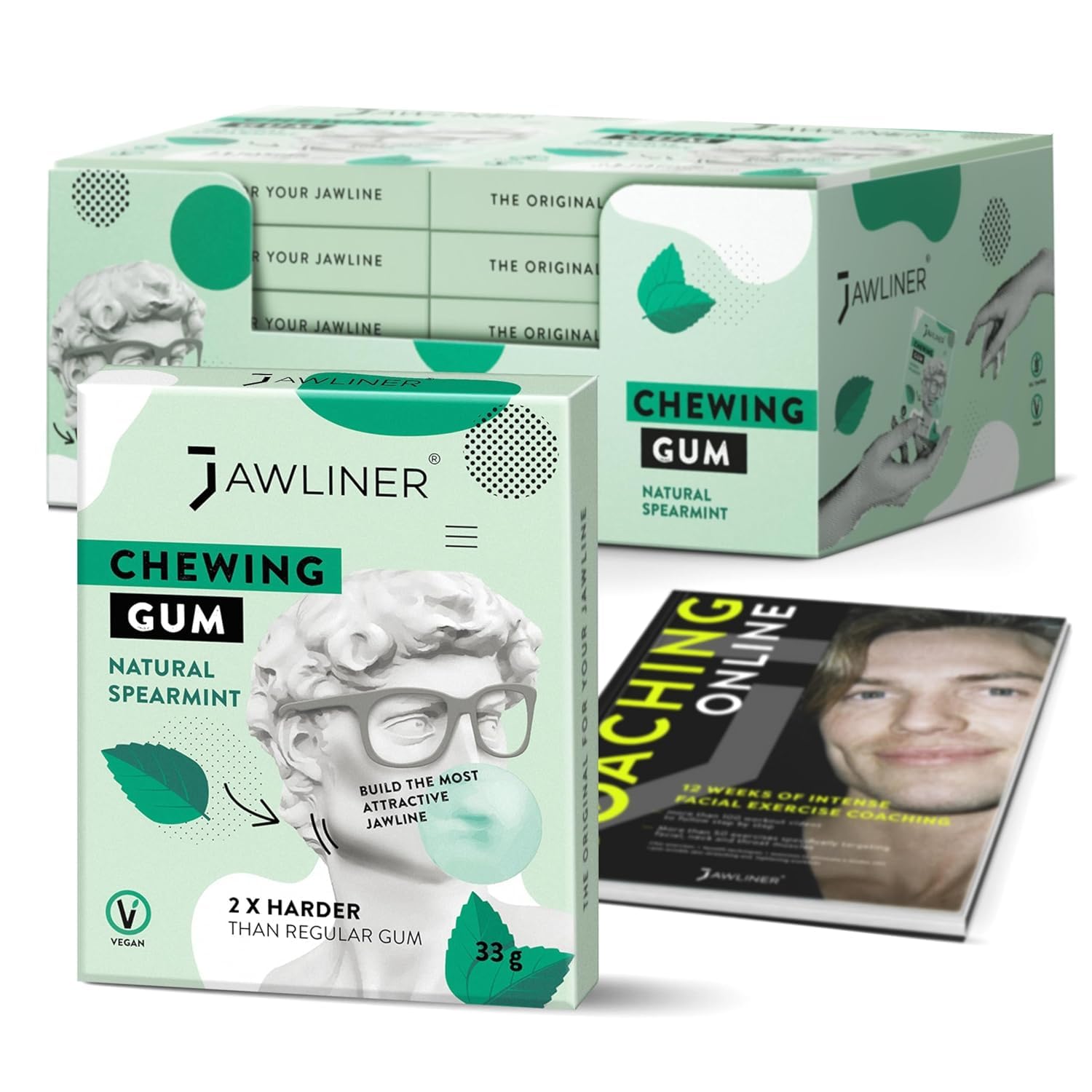 Jawliner Hard Jwaline Chewing Gum - Sugar Free Spearmint Tough Jaw Gum - Jaw Exerciser Strong Mewing Jawline Mistic Gum - 2x Harder than Regular Chewing Gum 330 Grams (120 Strips)