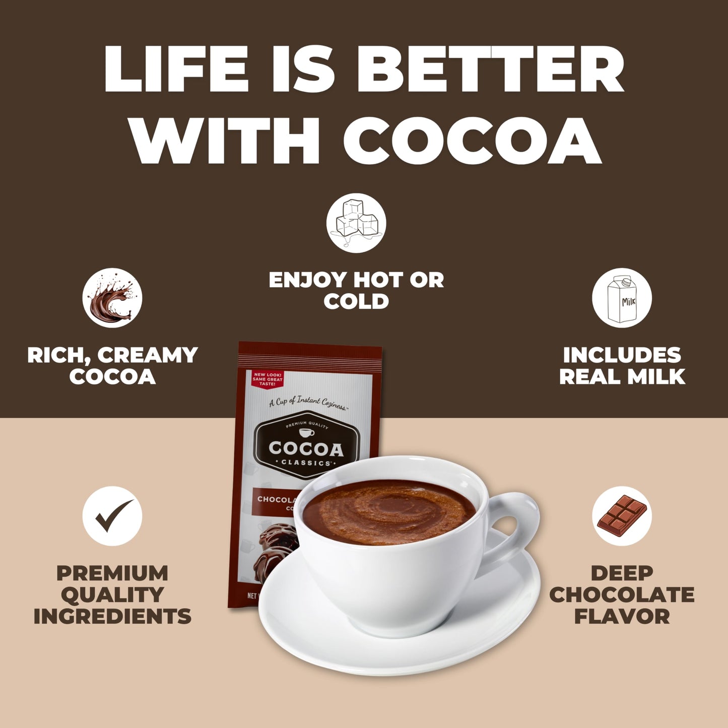 Cocoa Classics Chocolate Supreme Cocoa Mix, Hot Chocolate, Made With Nonfat Milk, Just Add Hot Water, Make Hot Or Iced Cocoa, Gl