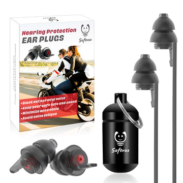 Softvox Motorcycle Earplugs With Detachable Cord [2 Pairs], Wind Noise Reduction & Audible Hearing Protection Reusable Ear Plugs