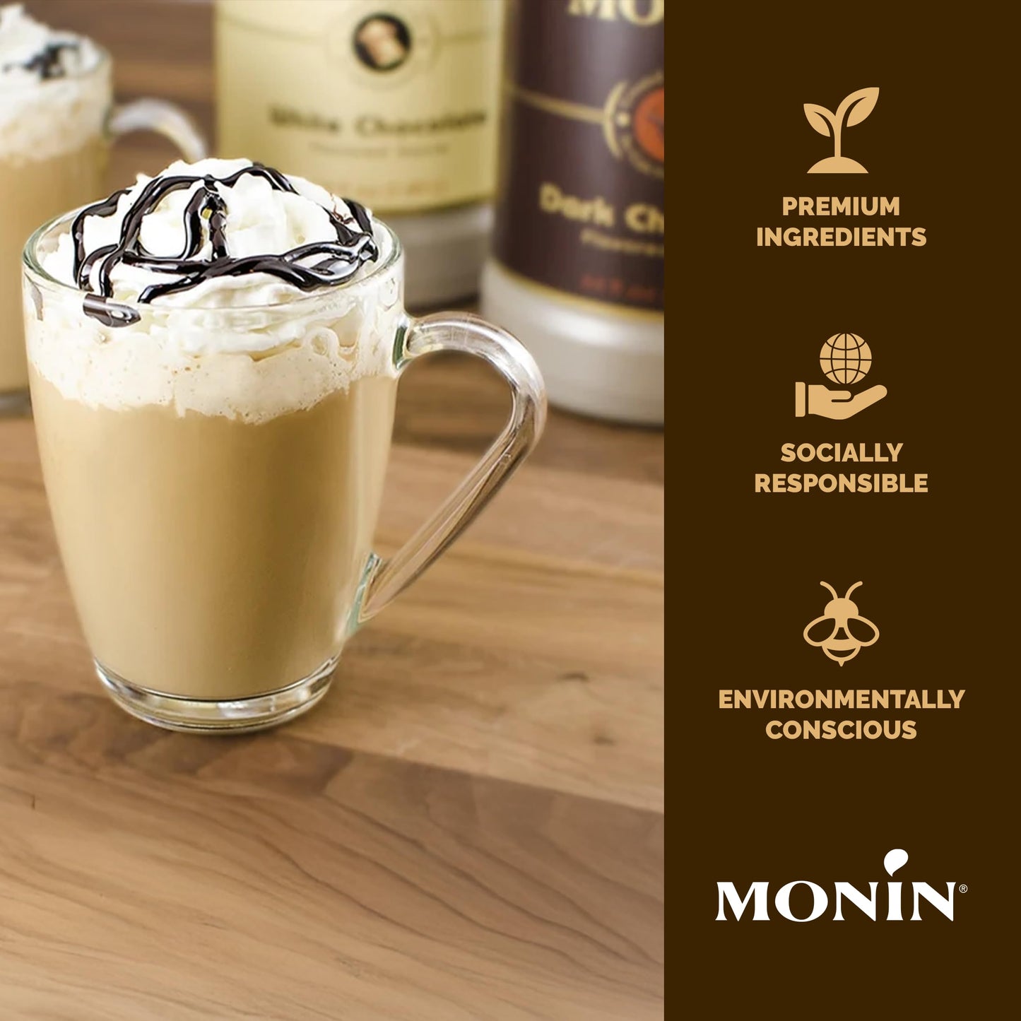 Monin Sugar Free Dark Chocolate Sauce, Velvety & Rich, 12 Fl Oz, Gluten-Free