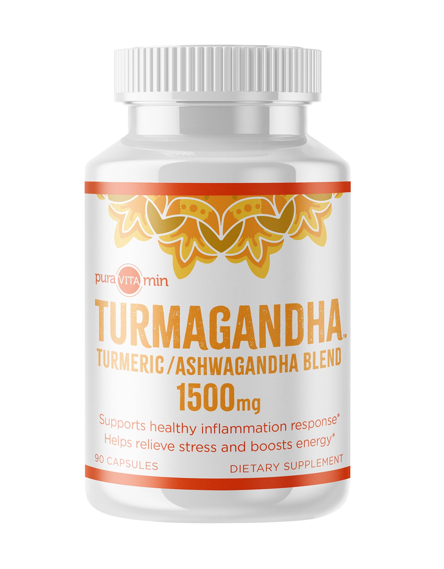 Turmagandha Turmeric Ashwagandha Root Blend Supplement - 1500mg, Non-GMO, Vegetarian, 90 Capsules, Orange