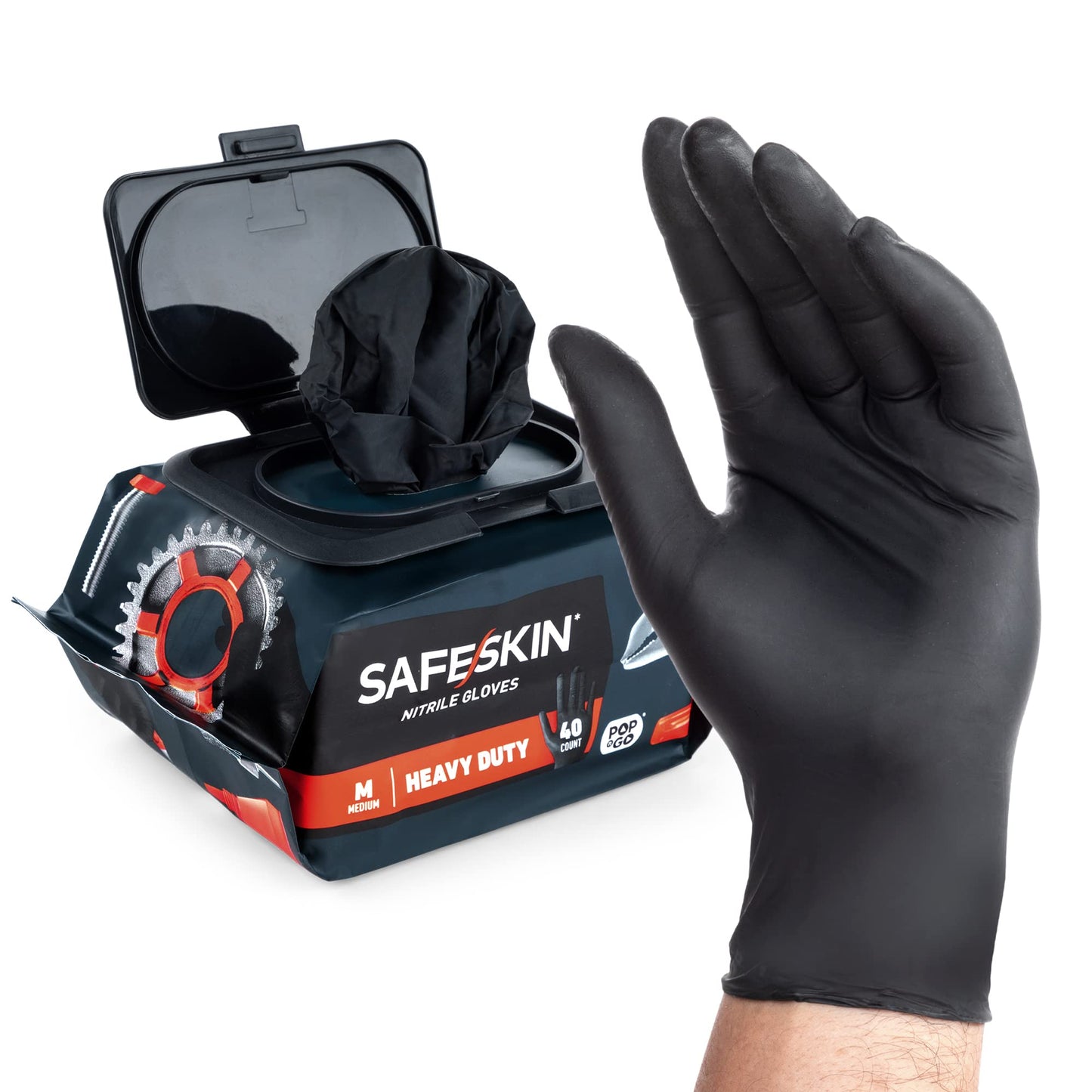 Safeskin* Nitrile Exam Disposable Gloves In Pop-N-Go* Pack, Heavy Duty, Size Medium, Powder-Free, Black - For Household Plumbing