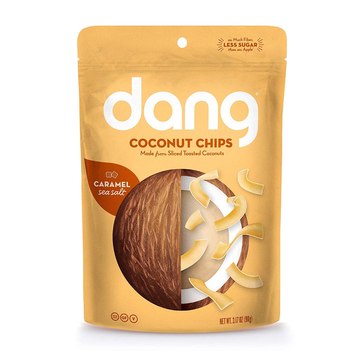 DANG Toasted Coconut Chips, Caramel Sea Salt, Vegan, Gluten Free, 4 Pack, 3.17 Oz Resealable Bags
