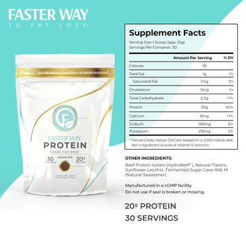 Faster Way - Protein Powder - Hydrolyzed Grass Fed Beef - 20g of Protein Per Serving - Muscle Growth & Recovery - 9 Essential Am