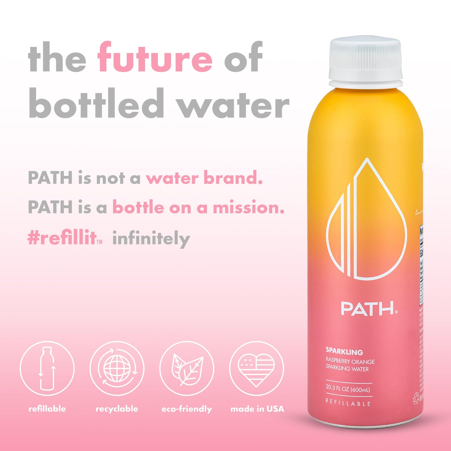 PATHWATER Sparkling Water - Raspberry Orange Flavor, Ultra-Purified, BPA-Free, 20 fl oz (Pack of 12)
