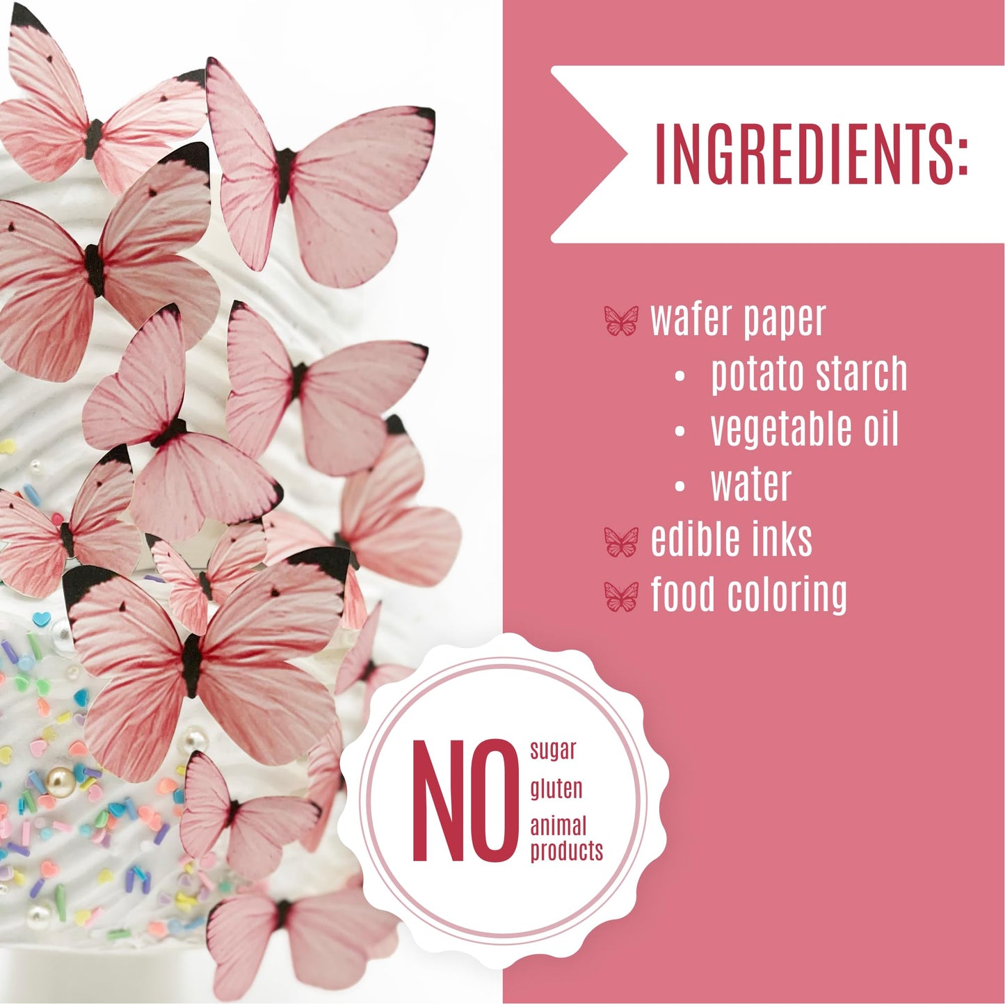 Sugar Robot Edible Butterflies For Cake Decorating - Small Pastel Pink Butterfly Cake Toppers And Cupcake Toppers - Decoration Made In The Usa - Enhanced Crafted (Pink)