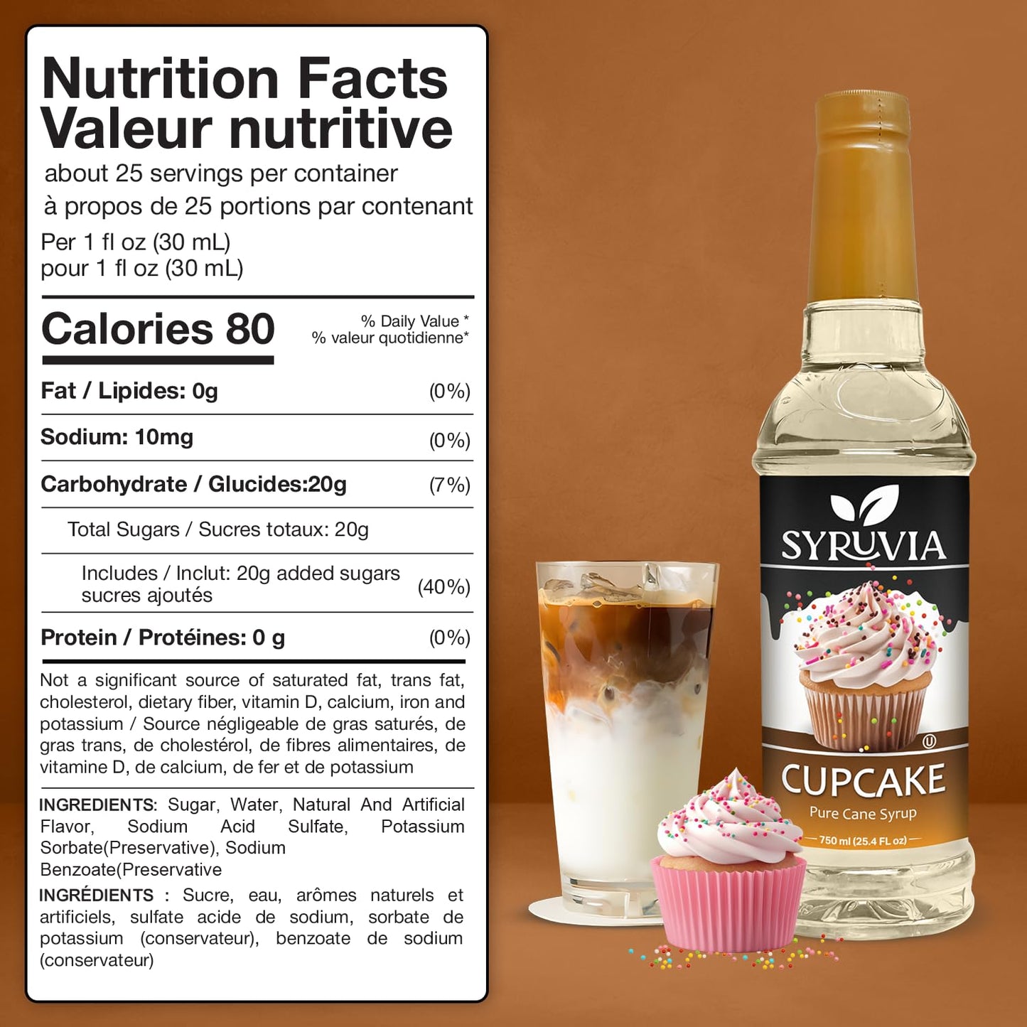 Syruvia Coffee Syrup  Cupcake Flavored Syrup for Drinks  Lattes  and Desserts - 25.4 fl oz