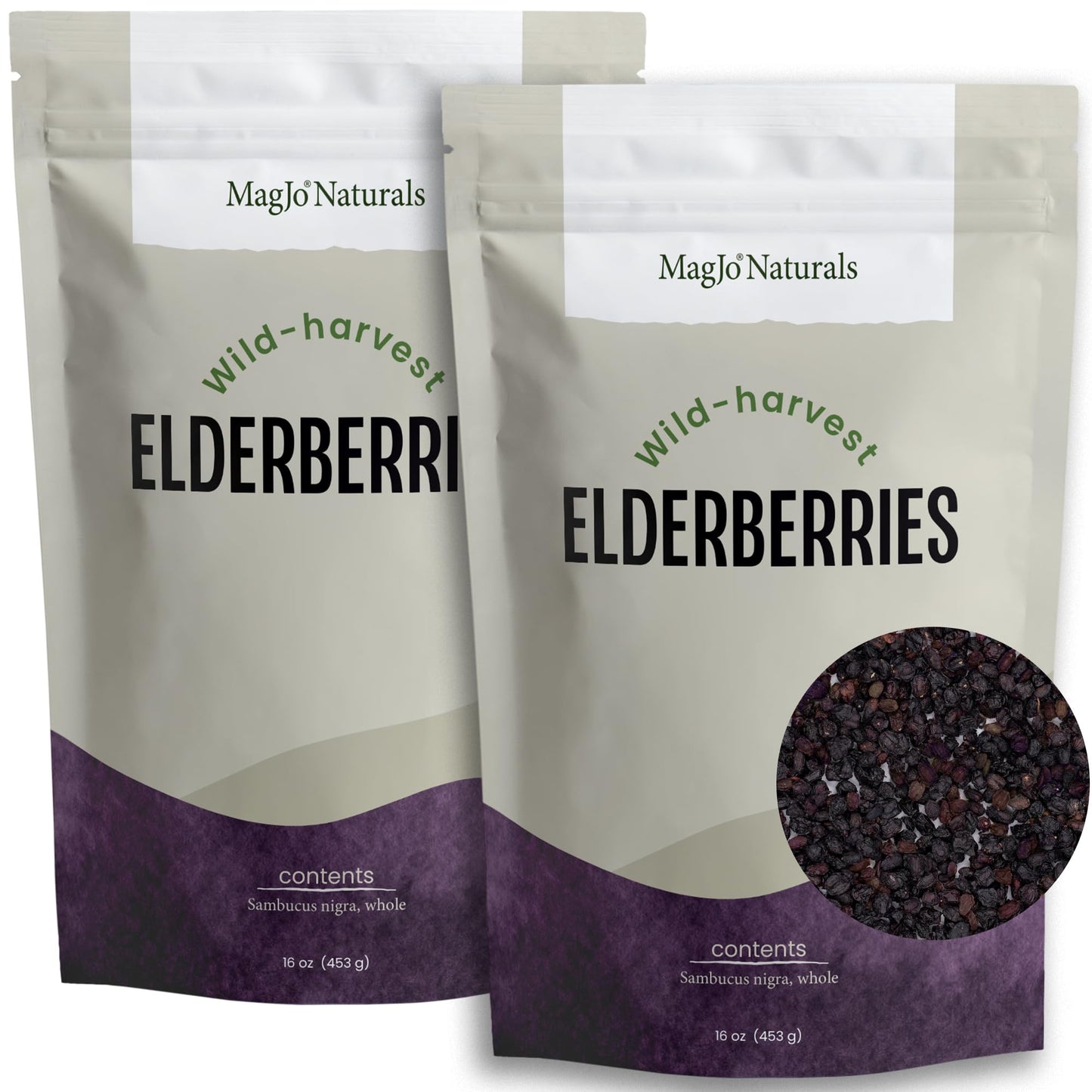 Magjo Dried Elderberries - 100% Wild Crafted Dried Elder Berries - 2Lb Bulk - Non-Irradiated  Non-Gmo  Whole Black Elderberry Immune Support - Raw Vegan Sambucus 2 Pack