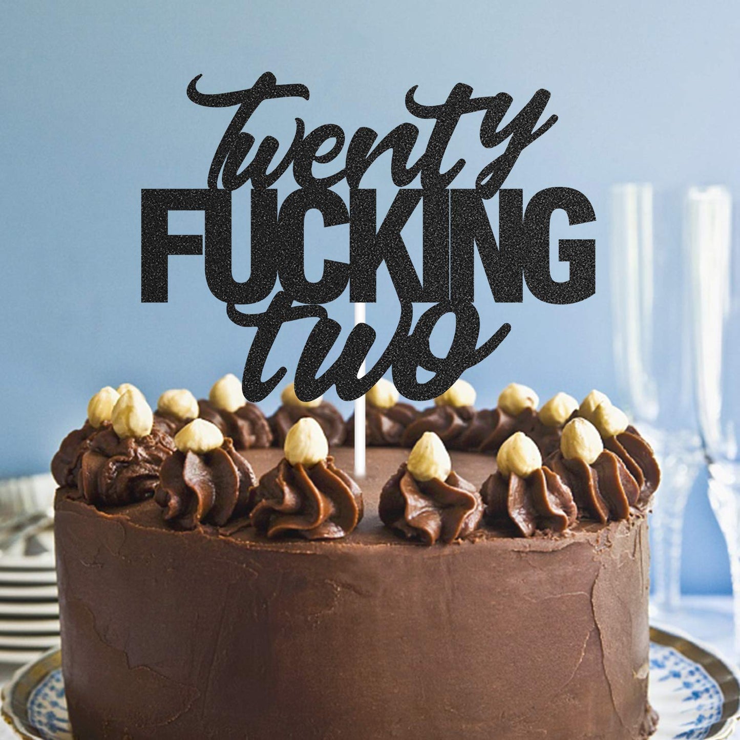Twenty Two Black Glitter Cake Toppers 22 Years Old 22Nd Birthday Party Decorations Supplies