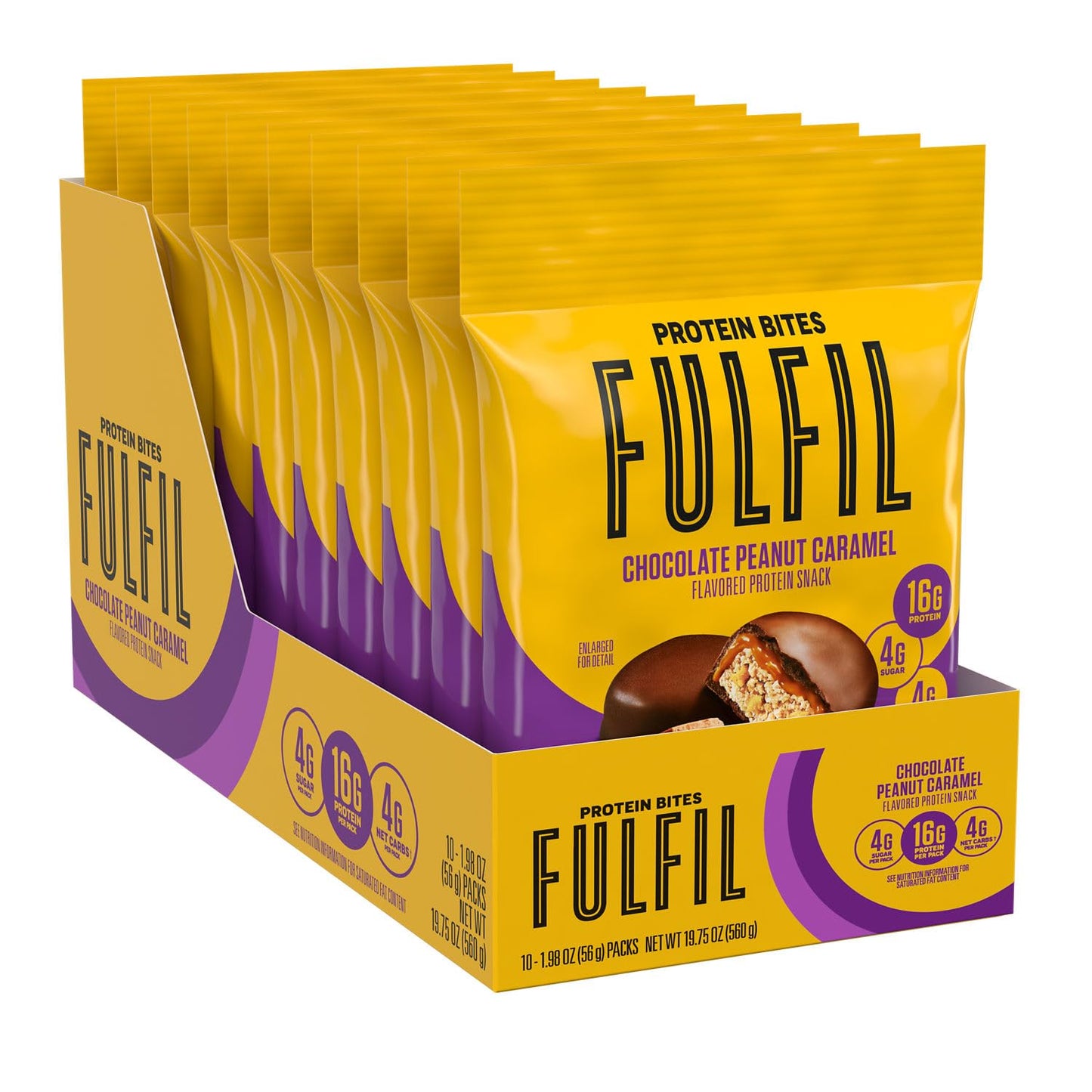 FULFIL Protein Snack Bites, Chocolate Peanut Caramel Flavored, Gluten Free with 16g Protein per serving, 7 Bites per Bag (10 Bag