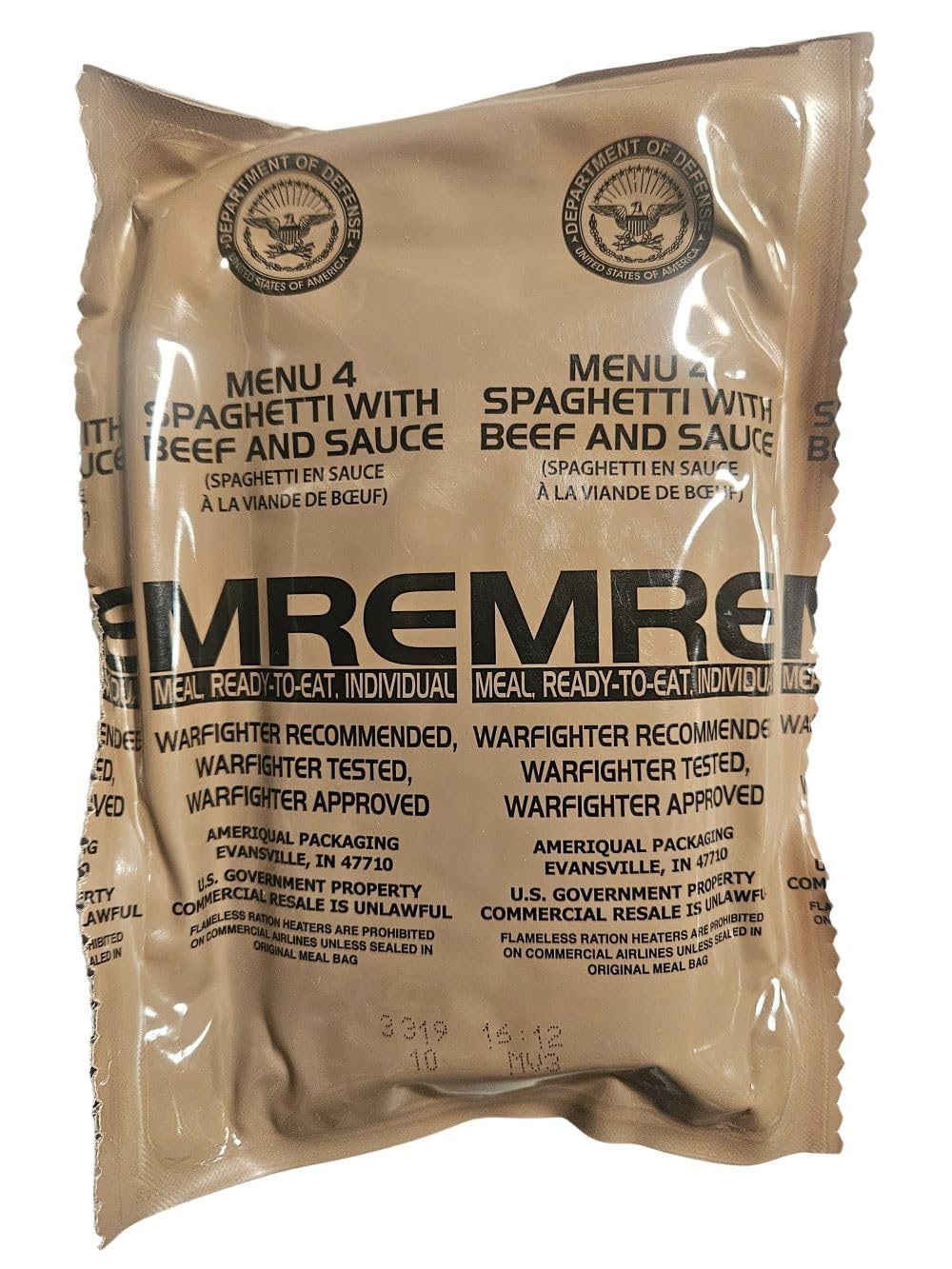 EPIDEMIC PROOF Genuine USGI MRE Spaghetti Meal, Ready to Eat, Inspection Date 01/2026 or Newer, Includes Entree, Snacks, Dessert, Drink Mix