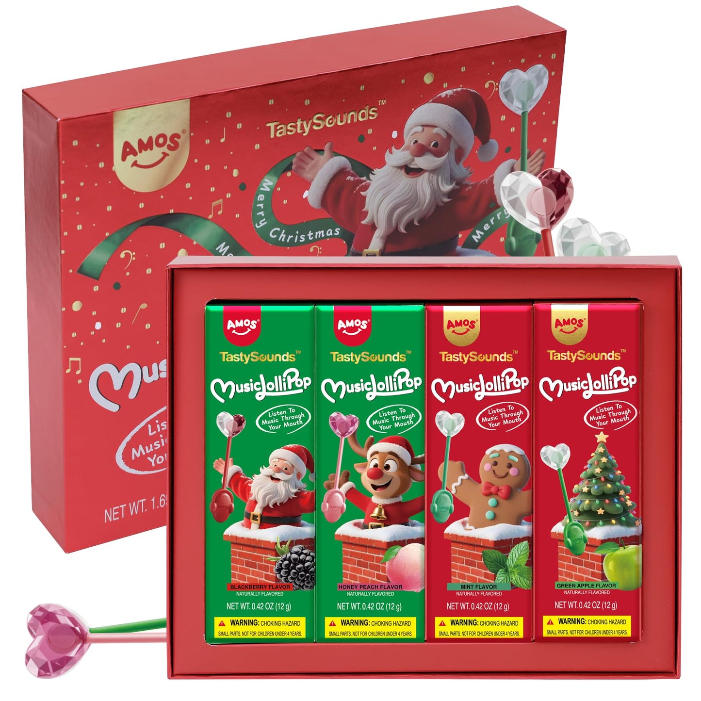 Amos Music Lollipop TastySounds Christmas Edition - Audio Singing Music Lollipop Gift Box  4-Pack