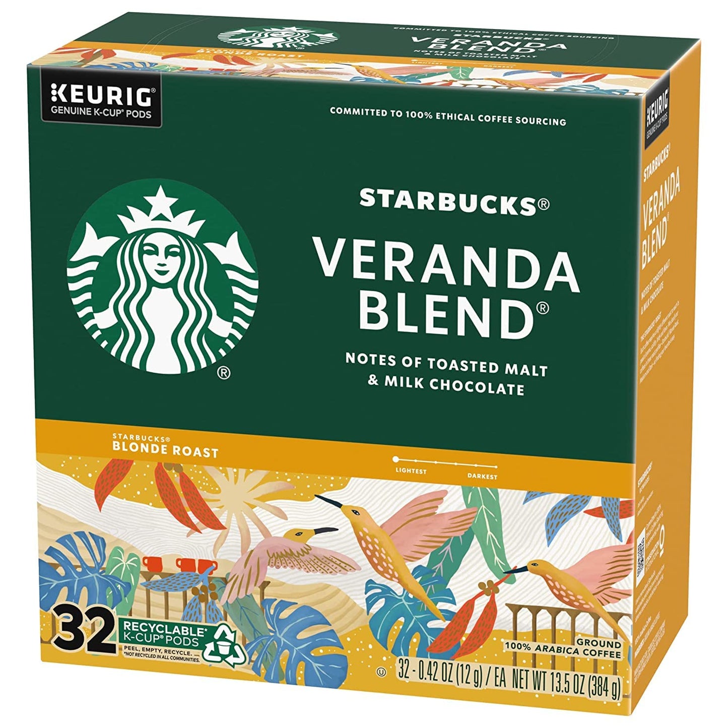 Starbucks Coffee K-Cup Pods, Veranda Blend, Blonde Roast Coffee, Notes Of Toasted Malt & Milk Chocolate, Keurig Genuine K-Cup Pods, 32 Ct K-Cups/Box (Pack Of 3 Box)