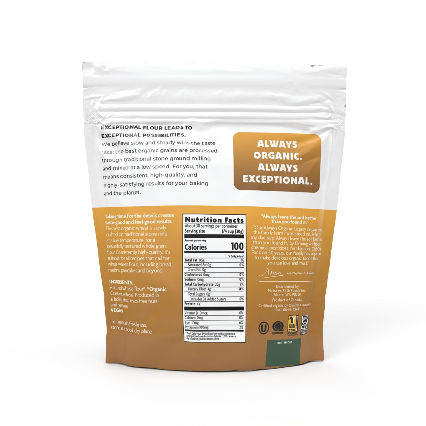 Nature'S Path Organic Whole Wheat Flour, 32 Oz (Pack Of 1), Non-Gmo