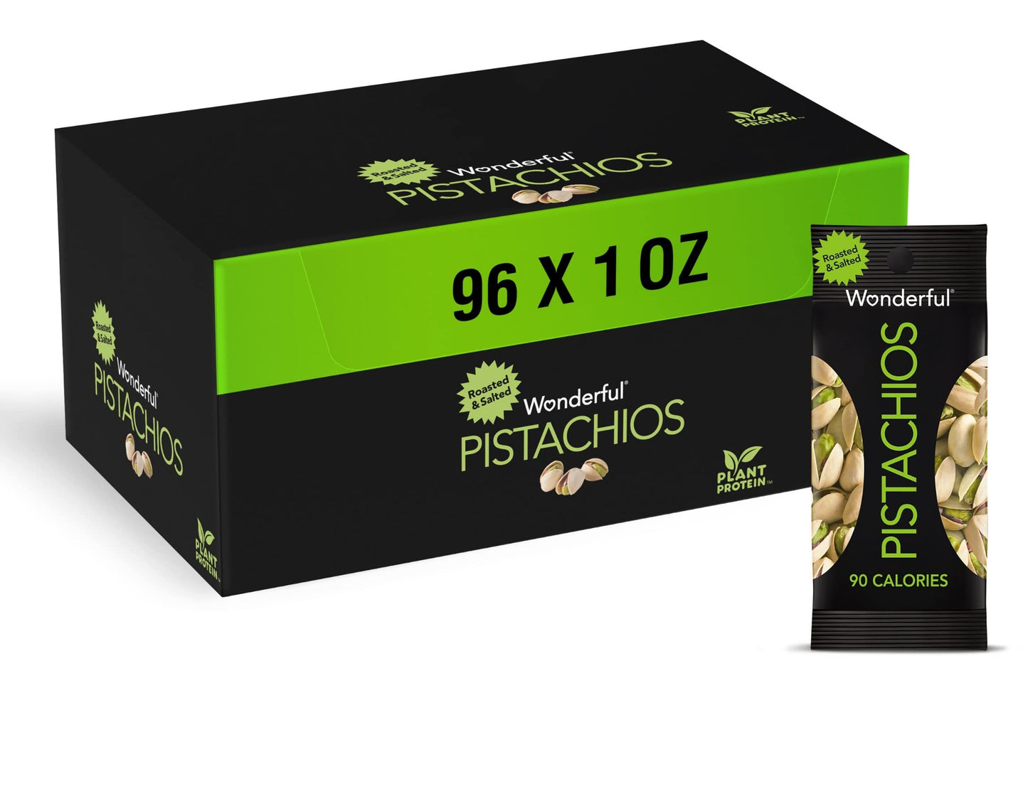 Wonderful Pistachios In Shell, Roasted & Salted Nuts, 1 Ounce Bag (Pack of 96), Protein Snacks, On-the-Go, Individually Wrapped 
