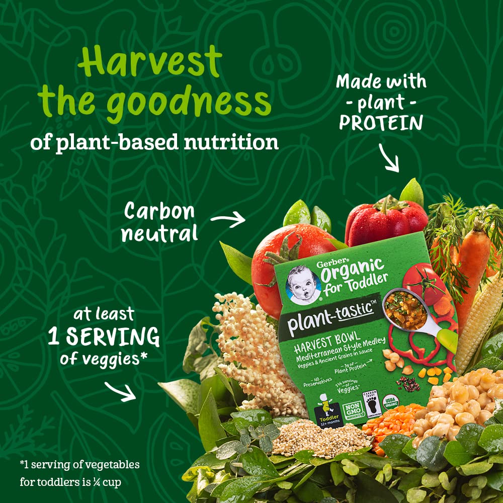 Gerber Organic For Toddler Plant-Tastic Harvest Bowl, Vegan Mac, 4.5 Oz Tray (8 Pack)