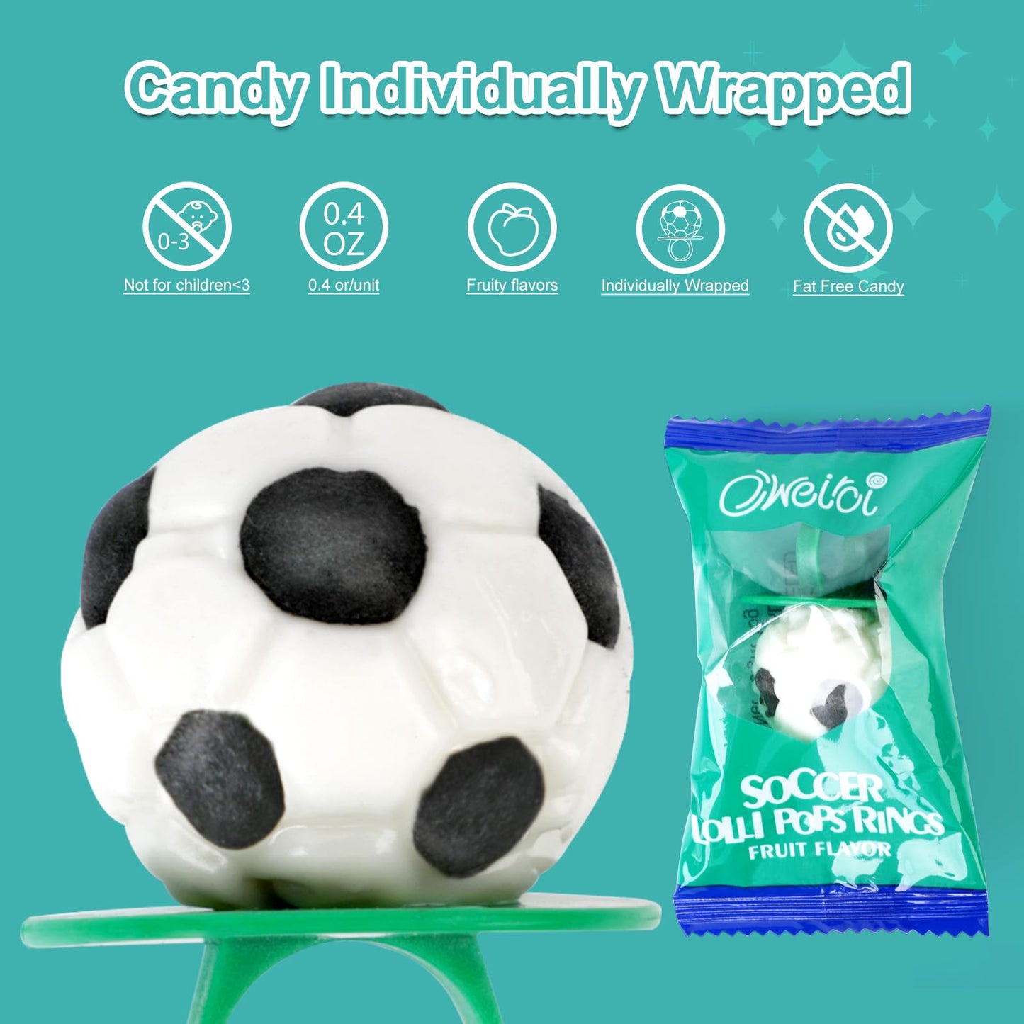 Soccer Ring Lollipops,Individually Wrapped Candy For Birthday Party Favors,Football Candy Lollipops Suckers,18 Count