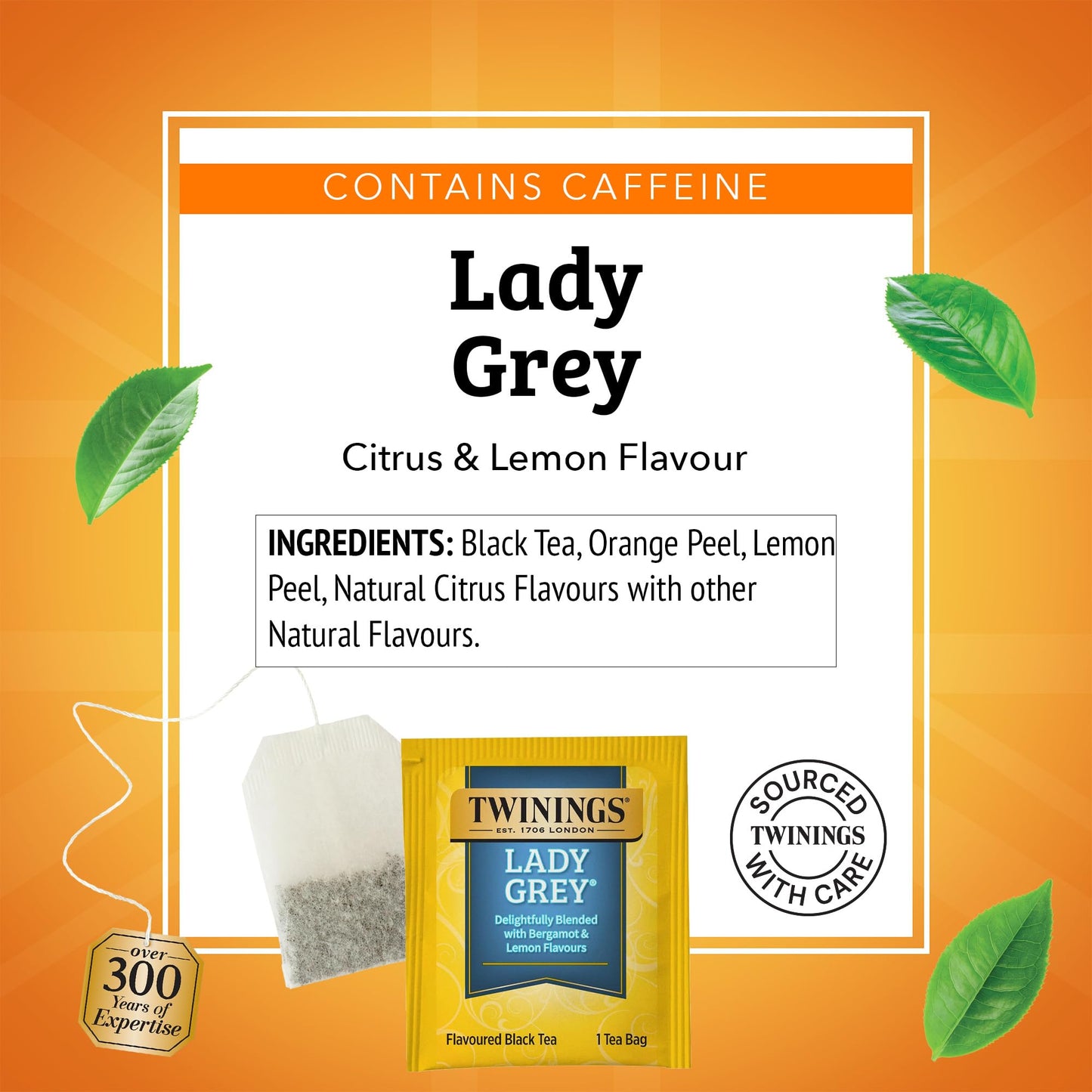 Twinings Lady Grey Black Tea Individually Wrapped Bags, 20 Count (Pack of 6), Orange & Lemon Peel with a Hint of Bergamot, Caffe