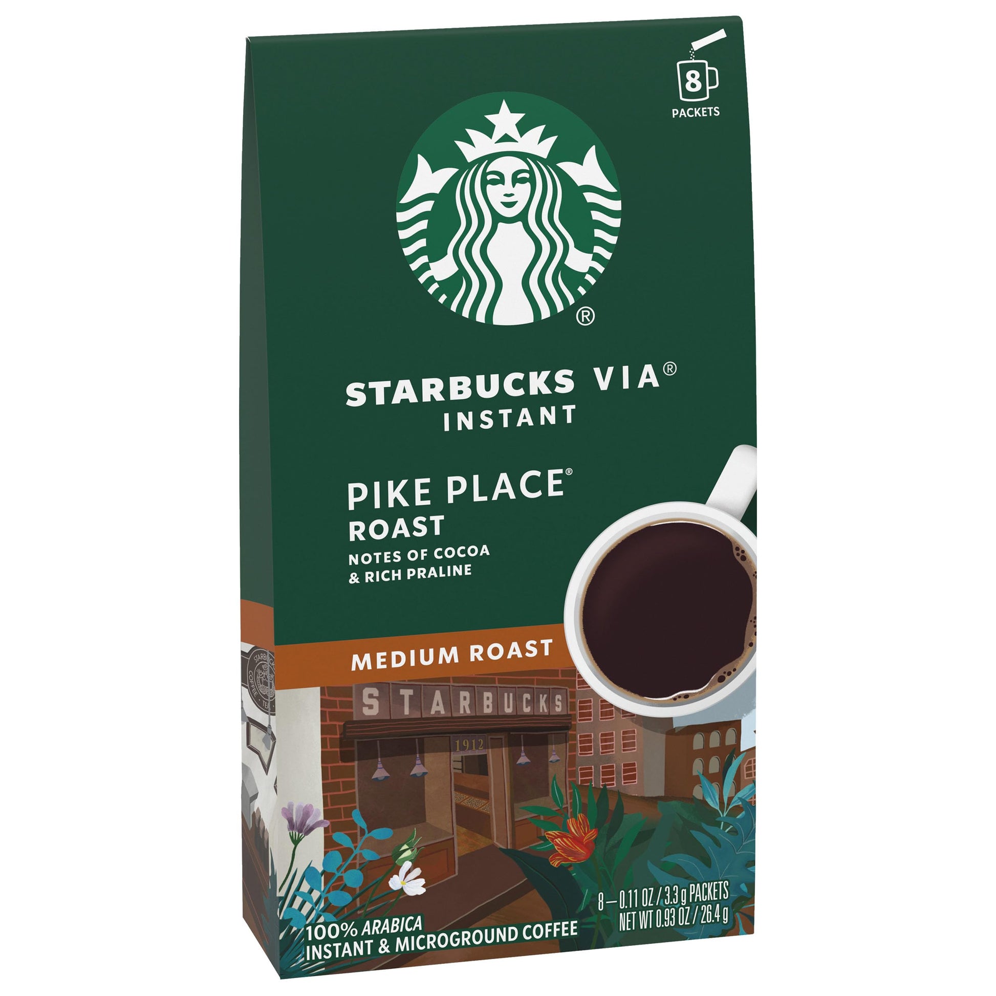 Starbucks VIA Instant Coffee, Medium Roast, 8 Count, Pike Place Roast, 100% Arabica